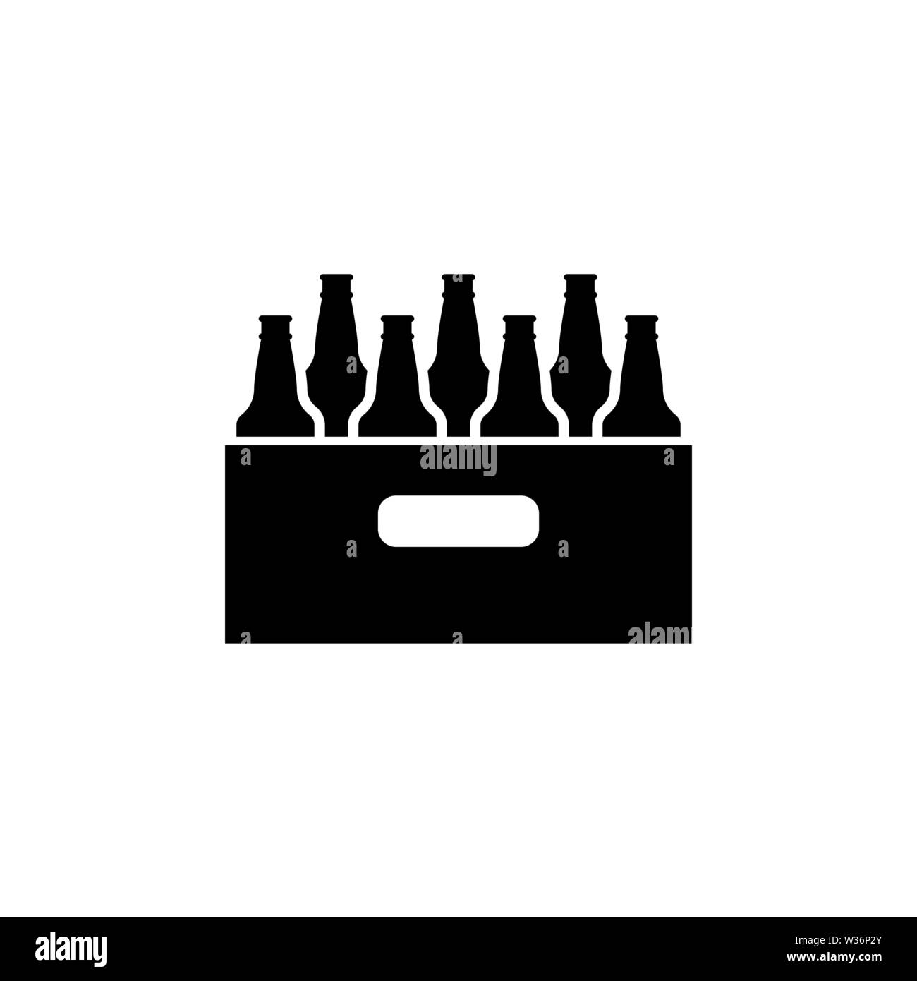 Pacco di bottiglie di birra. Piatto icona Vettore. Semplice simbolo nero su sfondo bianco Illustrazione Vettoriale