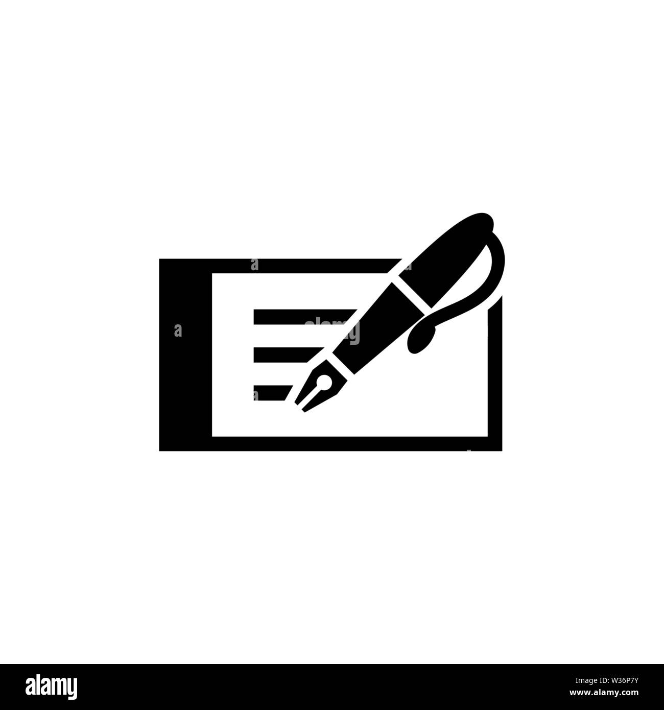 Visita Business Card con penna stilografica. Piatto icona Vettore. Semplice simbolo nero su sfondo bianco Illustrazione Vettoriale