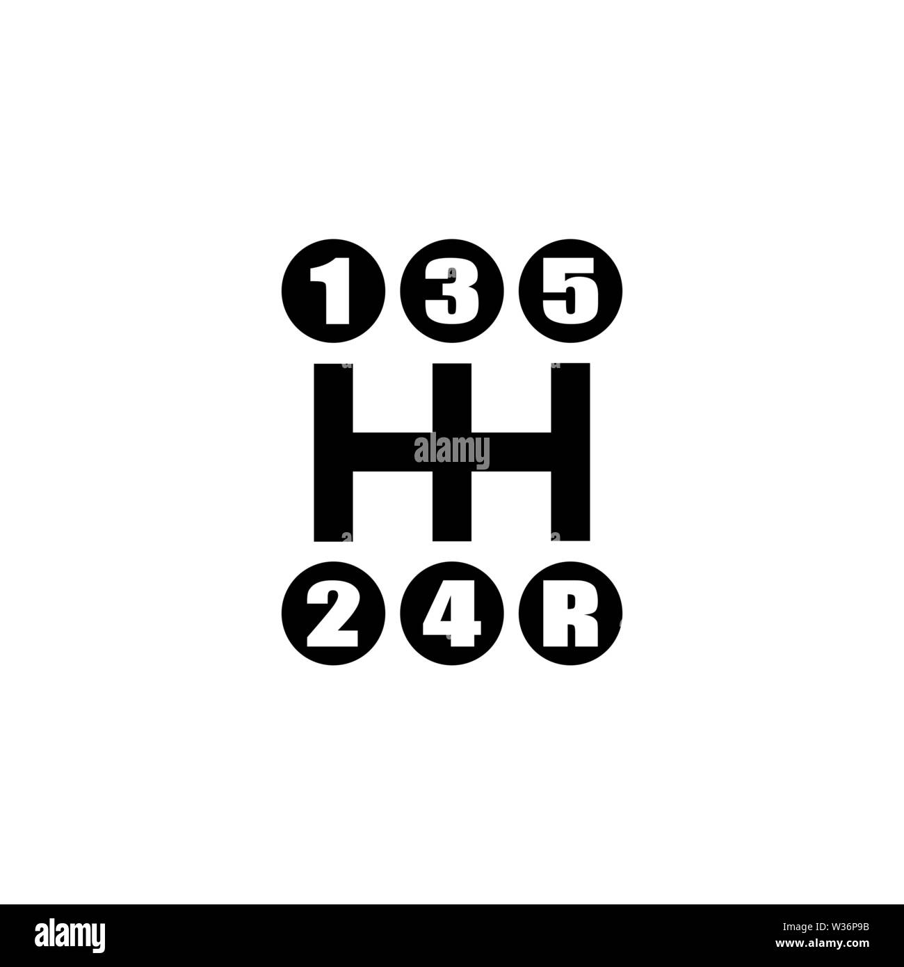 Per il cambio del rapporto di trasmissione. Trasmissione manuale. Piatto icona Vettore. Semplice simbolo nero su sfondo bianco Illustrazione Vettoriale