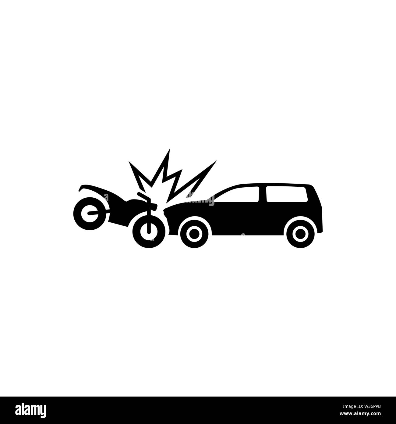 Motociclo Hits auto. In Crash. Piatto icona Vettore. Semplice simbolo nero su sfondo bianco Illustrazione Vettoriale