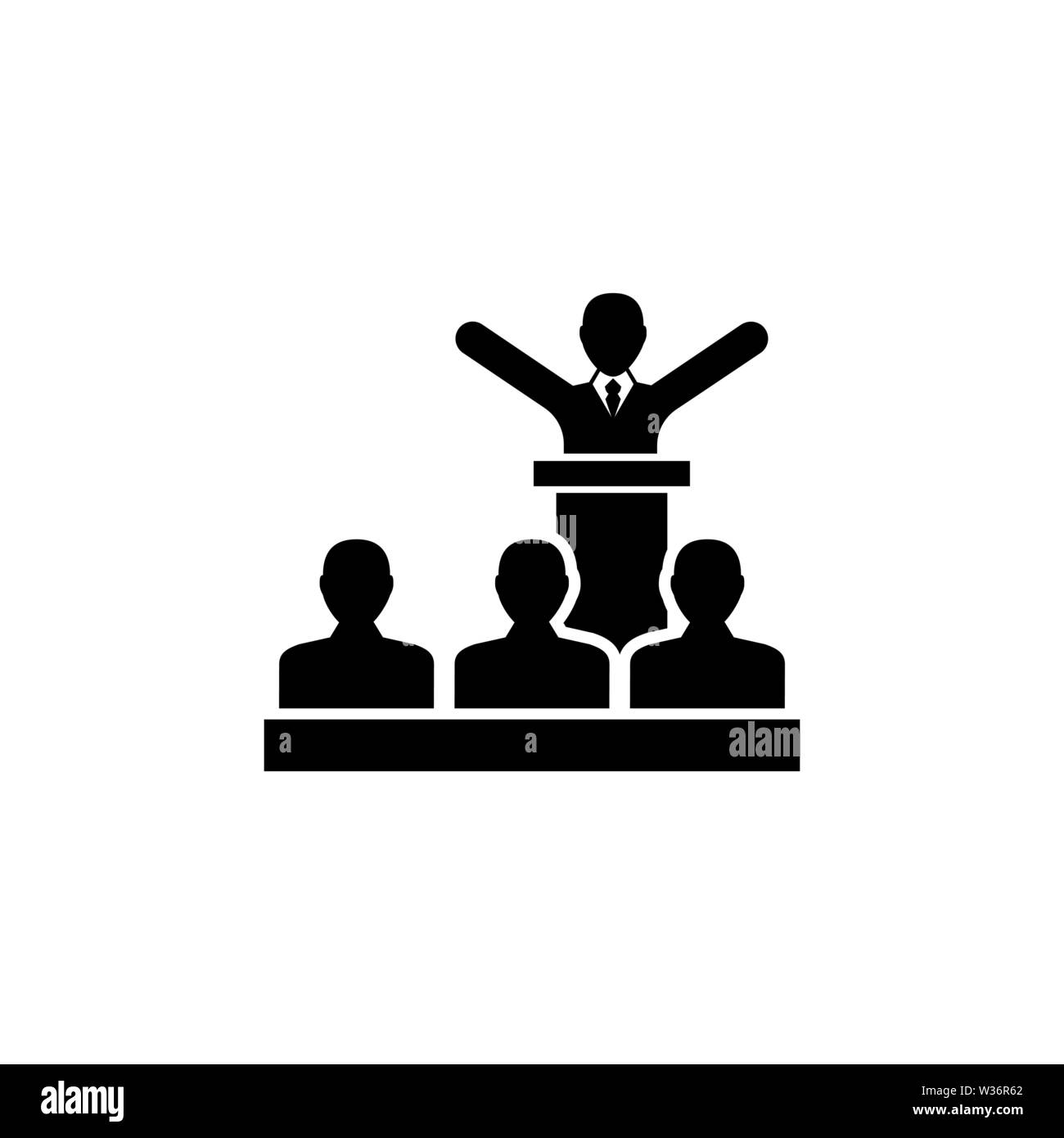 Il presidente dell'altoparlante con la folla di persone. Piatto icona Vettore illustrazione. Semplice simbolo nero su sfondo bianco. Il presidente dell'altoparlante con la folla di persone firmare Illustrazione Vettoriale