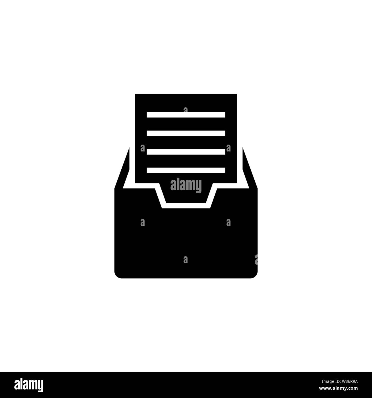 Armadio archivio con documenti. Piatto icona Vettore illustrazione. Semplice simbolo nero su sfondo bianco. Armadio archivio con documenti di segno del modello di progettazione Illustrazione Vettoriale
