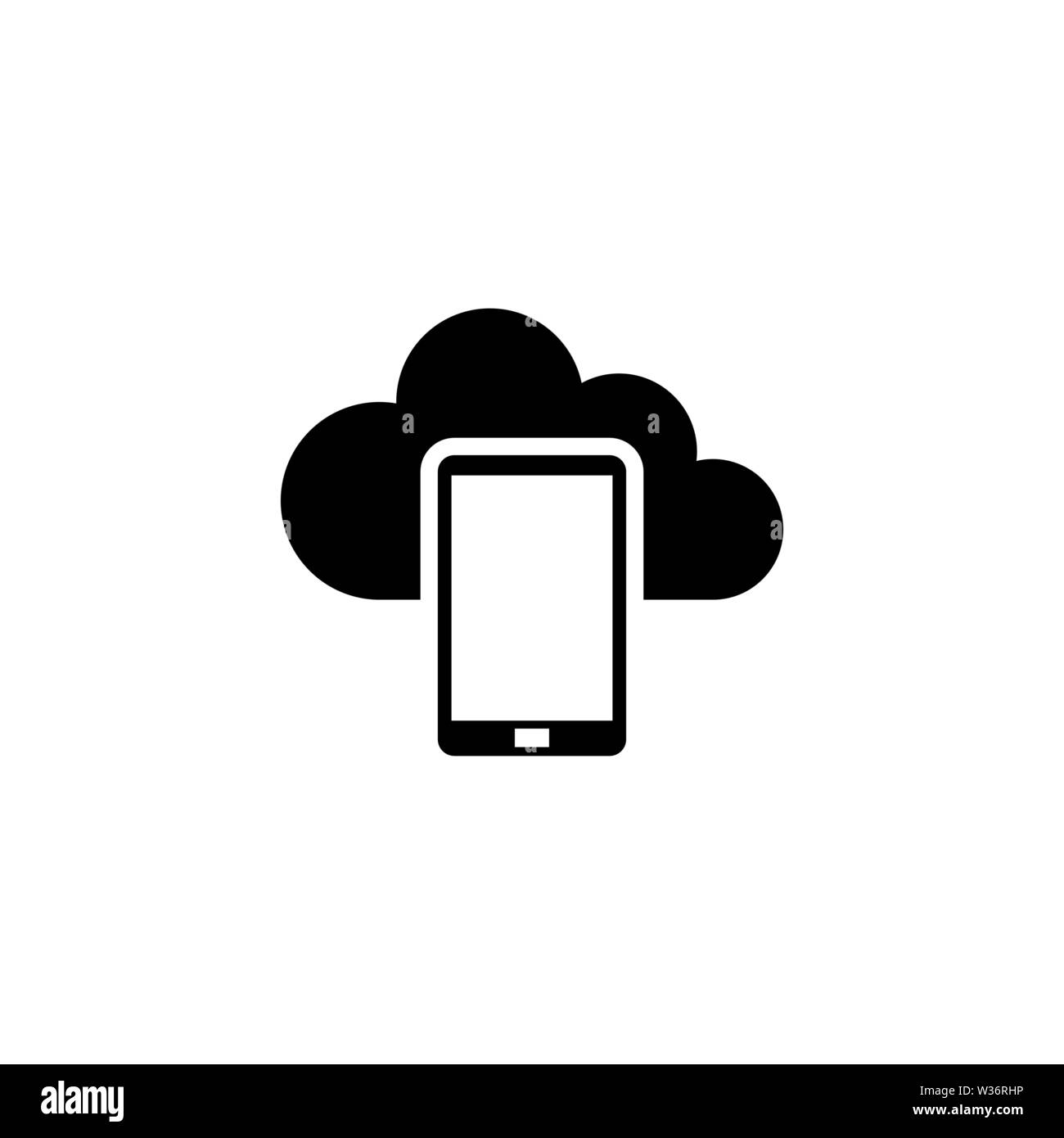 Smartphone Cloud Computing, il backup dei dati. Piatto icona Vettore illustrazione. Semplice simbolo nero su sfondo bianco. Smartphone Cloud Computing, dati di ritorno Illustrazione Vettoriale
