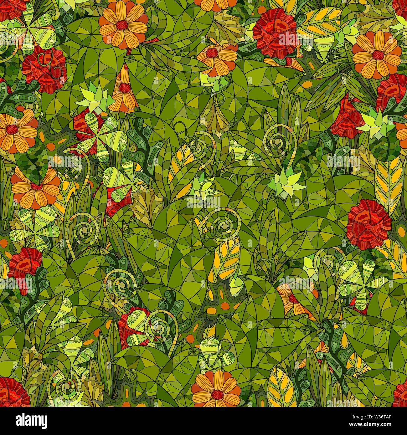 Disegnata a mano con motivi floreali vettoriali pattern senza giunture Illustrazione Vettoriale