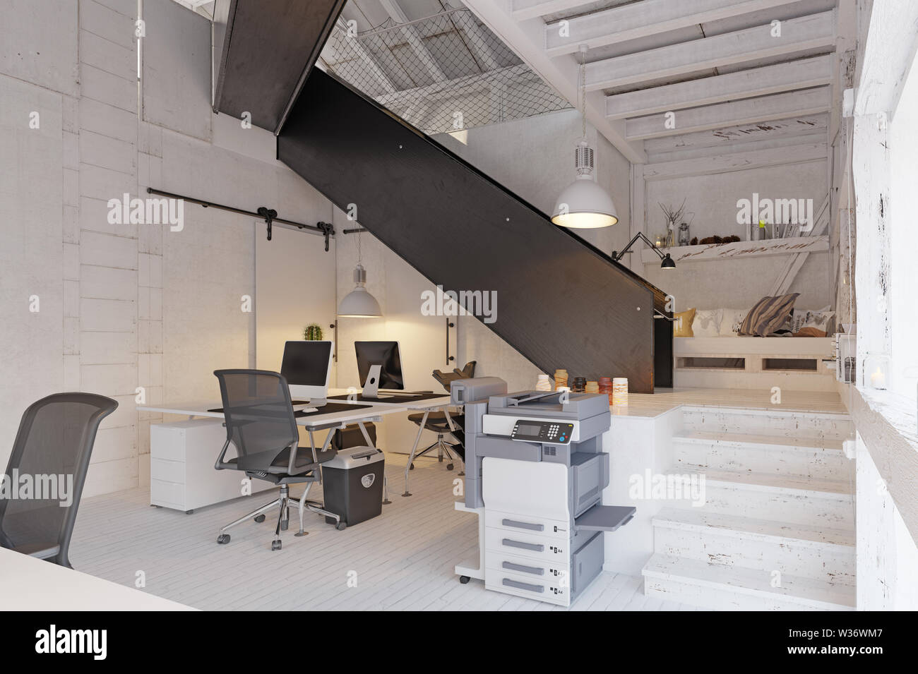 Moderno ufficio eco, paese architettura design. 3D rendering concept Foto Stock