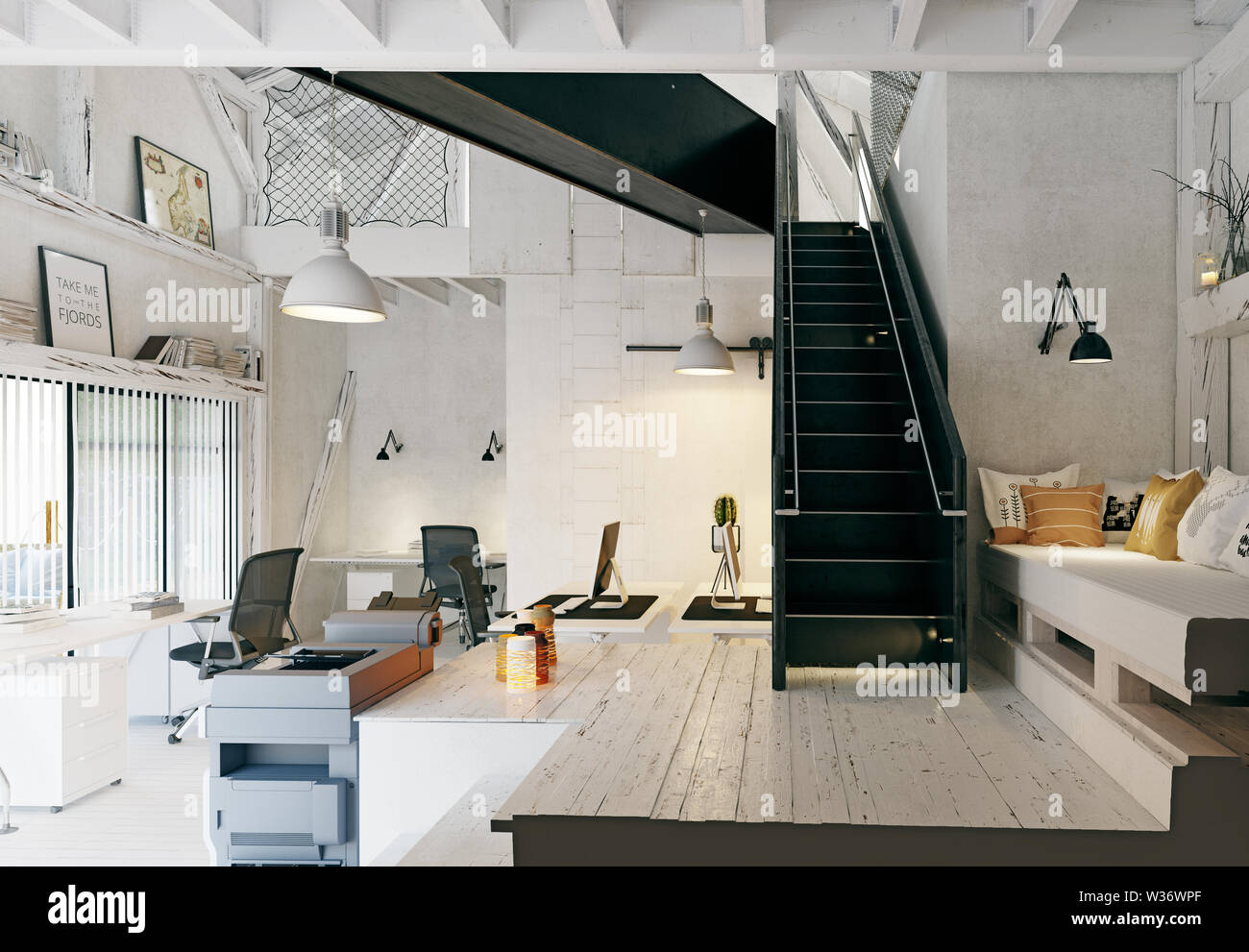 Moderno ufficio eco, paese architettura design. 3D rendering concept Foto Stock