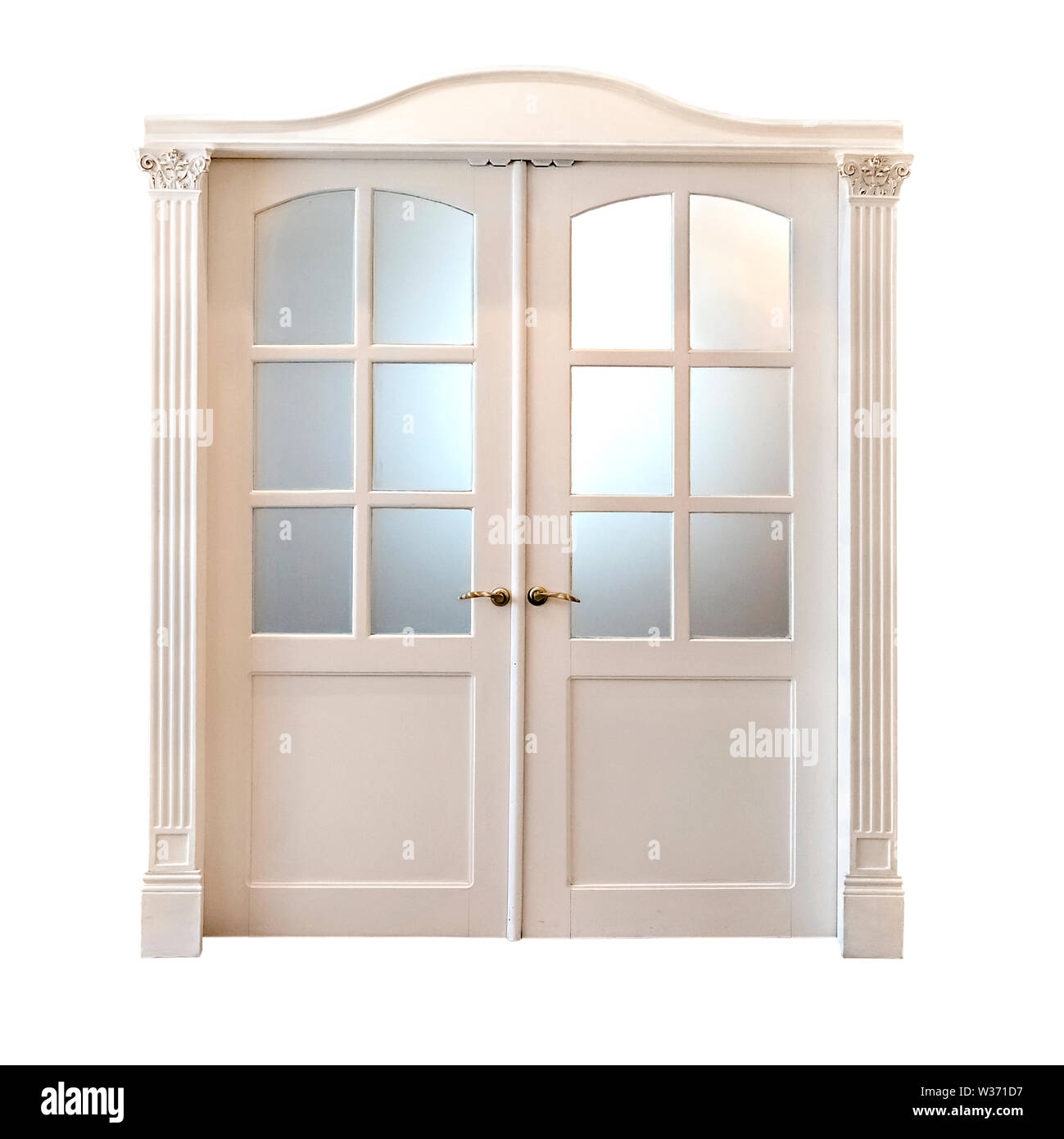 Bianco a doppia porta leafed dal design classico isolato su sfondo bianco Foto Stock