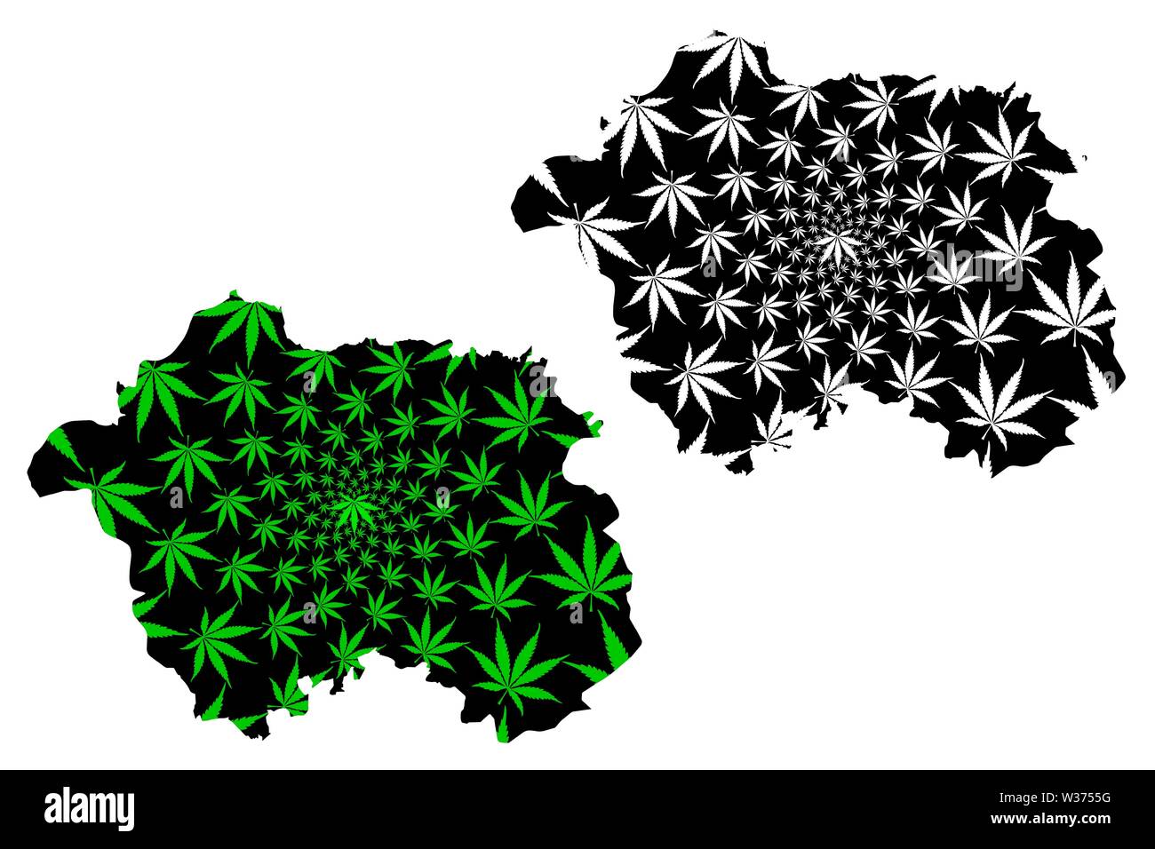 Eskisehir (Province della Repubblica di Turchia) mappa è progettato Cannabis leaf verde e nero, Eskişehir ili mappa fatta di marijuana (marihuana,THC) fol Illustrazione Vettoriale