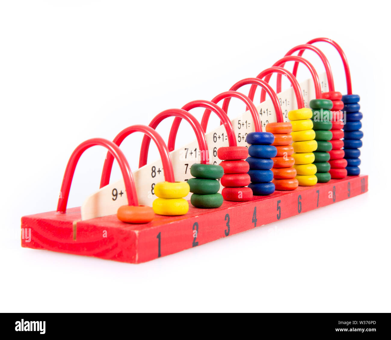 Colorata, giocattolo di legno, abacus con conteggio di numeri da 1 a 10. Foto Stock