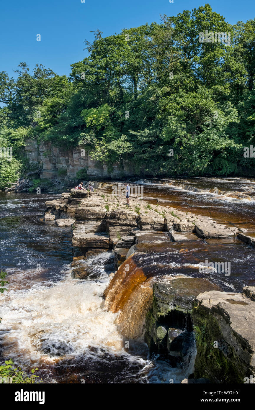 Fiume Swale cascate in Richmond North Yorkshire Foto Stock