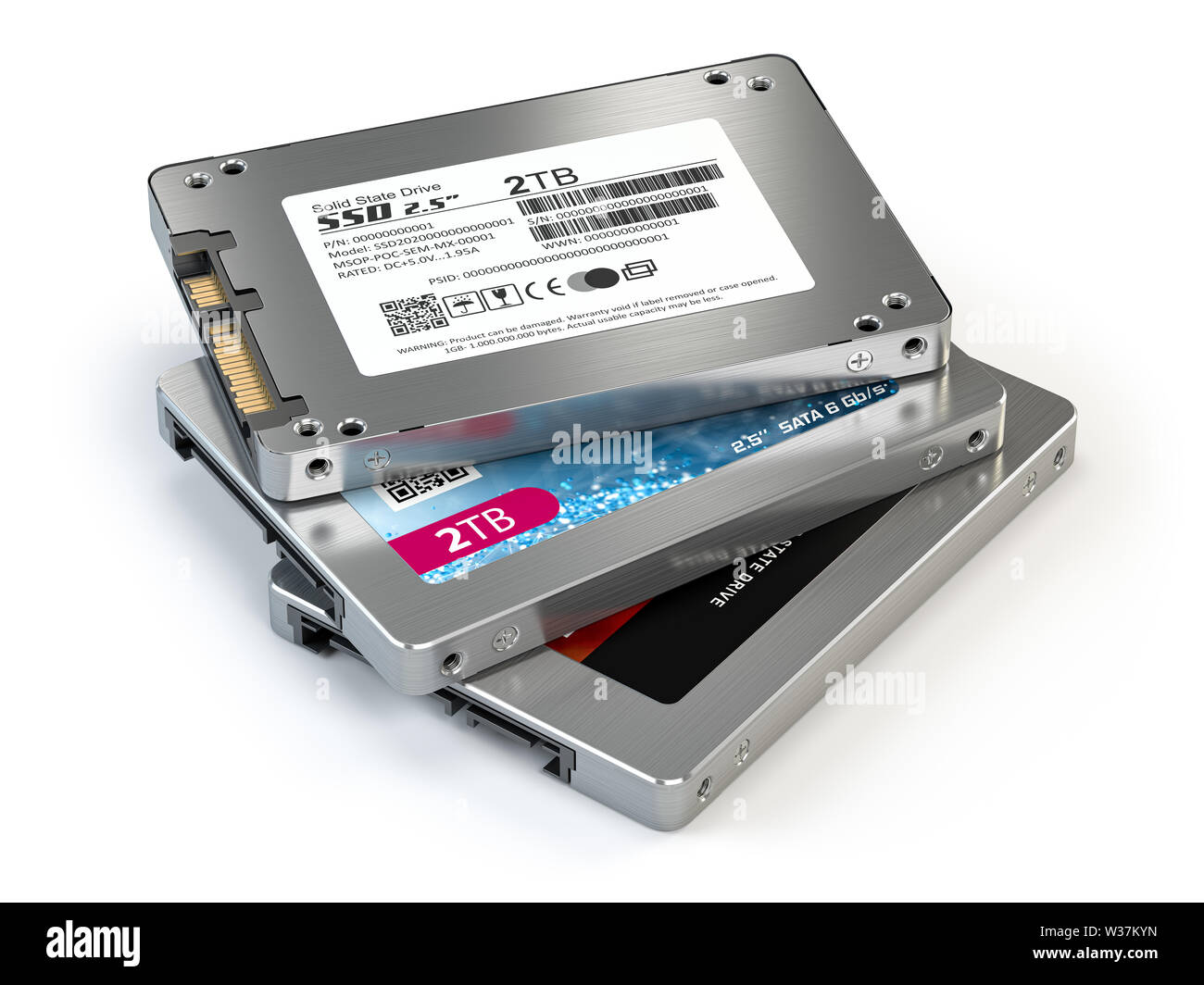 SSD stato solido dischi rigidi isolati su sfondo bianco. 3d illustrazione Foto Stock