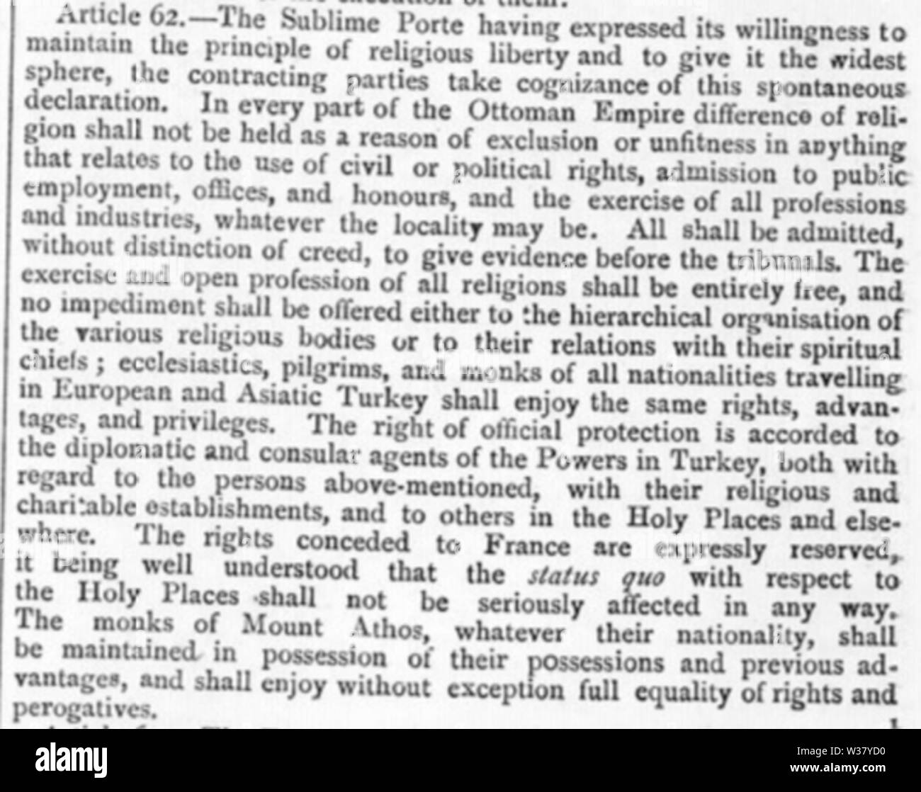 Trattato di Berlino Articolo 62 Status Quo Foto Stock