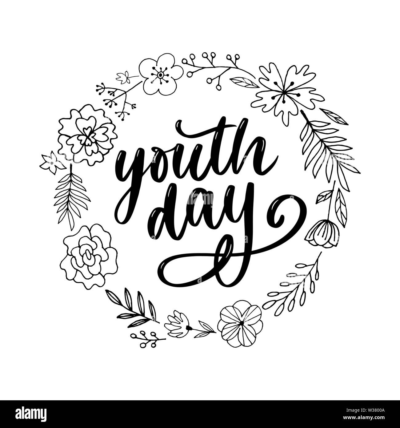 Caratteri della giornata internazionale della gioventù sfondo giallo Illustrazione Vettoriale