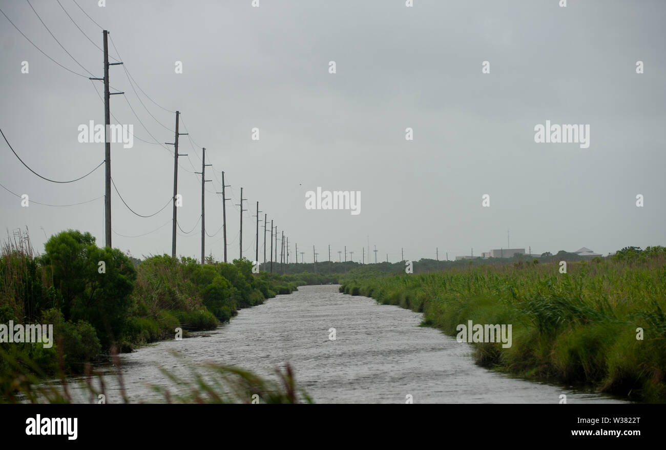 Il fiume Mississippi lungo con molti affluenti e laghi in New Orleans allagata già durante la preparazione.New Orleans e altre parti del Golfo del Messico a preparare per la tempesta tropicale Barry per fare approdo, portando con sé un catastrofico pioggia. Con il Fiume Mississippi di acqua al livello più alto di tutti i tempi e di una formazione di tempesta nel Golfo del Messico che si prevede di fare approdo sulla Louisiana e Texas coste, sono in molti a temere che argini avrà esito negativo e che New Orleans sarà nuovamente inondati così male come è stato nel 2004 conseguenze dell'Uragano Kartina. Foto Stock