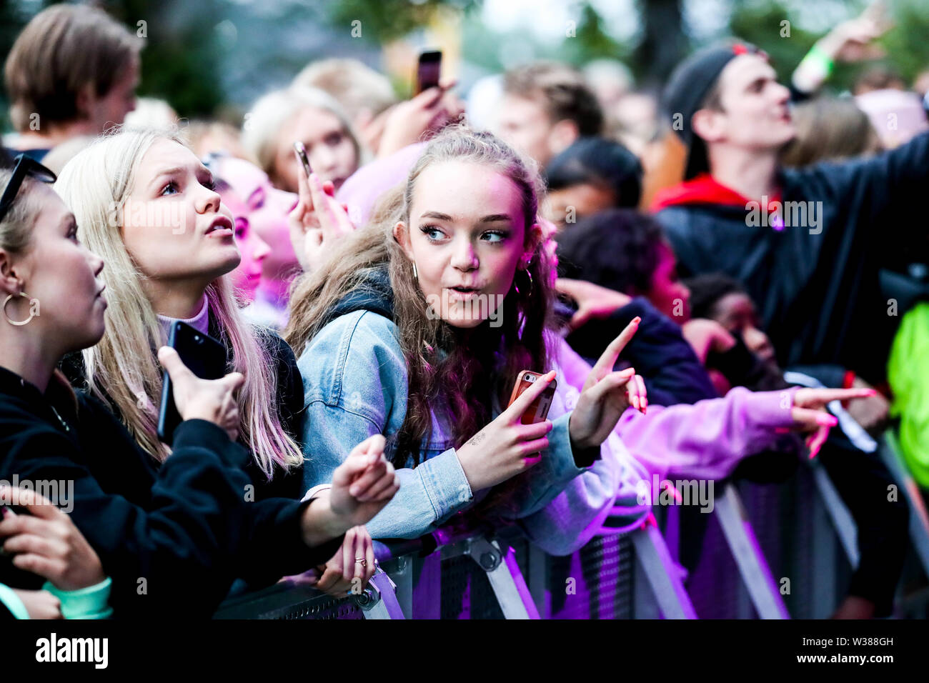 Giugno 23, 2019 - Reykjavâ€™k, Islanda - islandese di appassionati di musica di godersi il festival durante il quinto segreto Solstice Festival in Laugadalur, Reykjavâ€™k, Islanda detenute da giugno 21-23, 2019...segreto Solstice, situato appena al di fuori di Reykjavik, Islanda, coerentemente vanta una lineup che è così diversificato e distintivo come il festival nei dintorni. Presentazione di alcuni dei più grandi del mondo di artisti contemporanei, amati musicisti di culto nonché fresco talento locale la festa continua per tutta la notte con un piccolo aiuto da parte del sole di mezzanotte che è quasi sempre presente per tutta l'estate equinox. Foto Stock