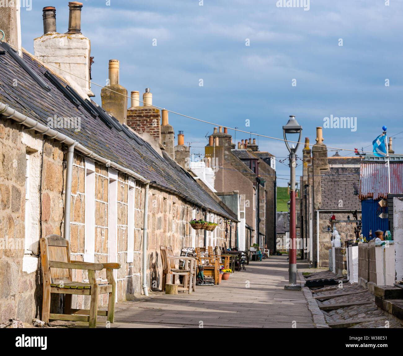 Cottage a Footdee, porto di Aberdeen, Scozia, Regno Unito Foto Stock