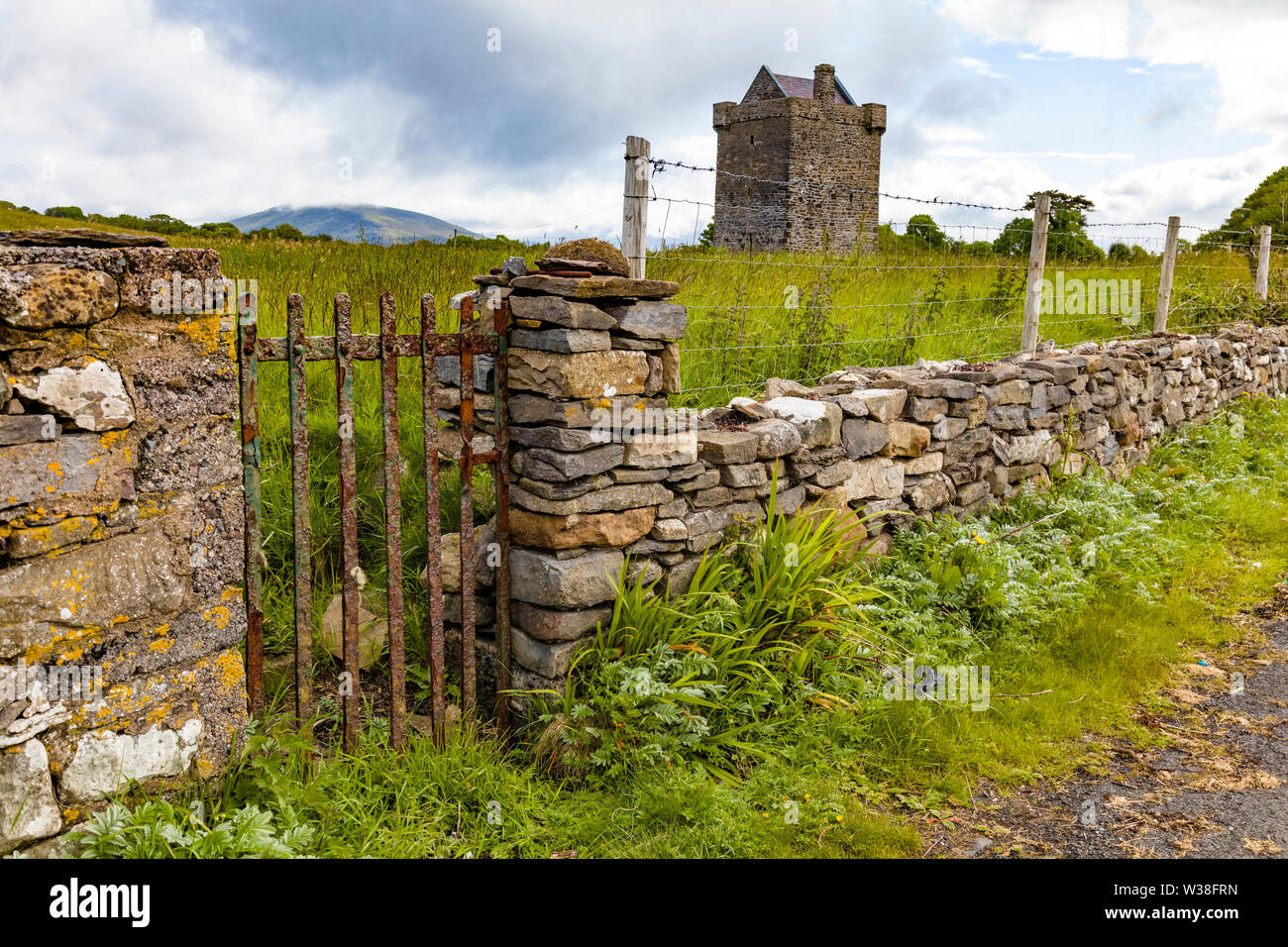 Rockfleet Castle, o castello Carrickahowley una casa torre di grazia O'Malley la regina dei pirati vicino a Newport nella contea di Mayo, Irlanda Foto Stock