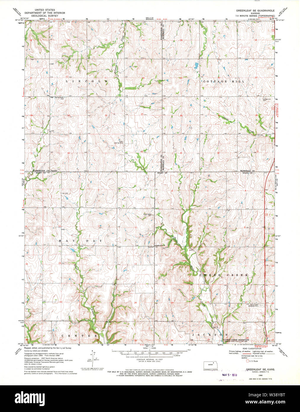 USGS TOPO Map Kansas KS Greenleaf SE 511468 1968 24000 Restauro Foto Stock