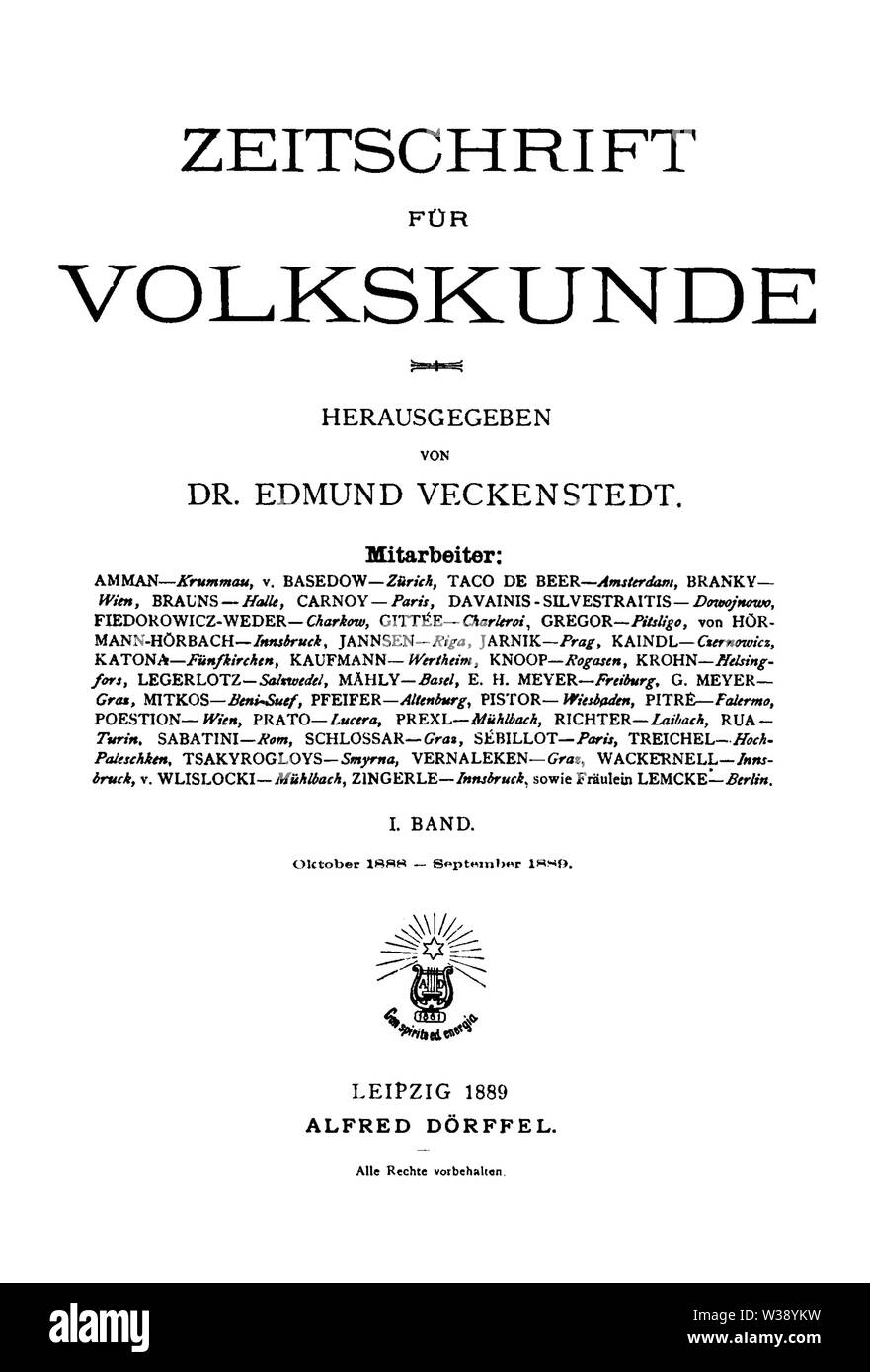 Zeitschrift Volkskunde für 1888 Titel Foto Stock