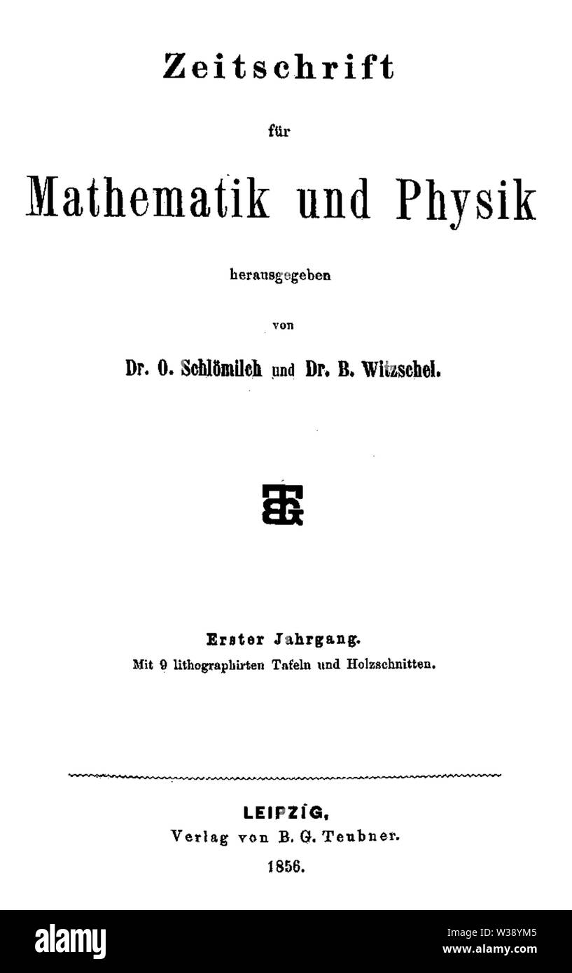 Zeitschrift für Mathematik und Physik 1856 Titel Foto Stock