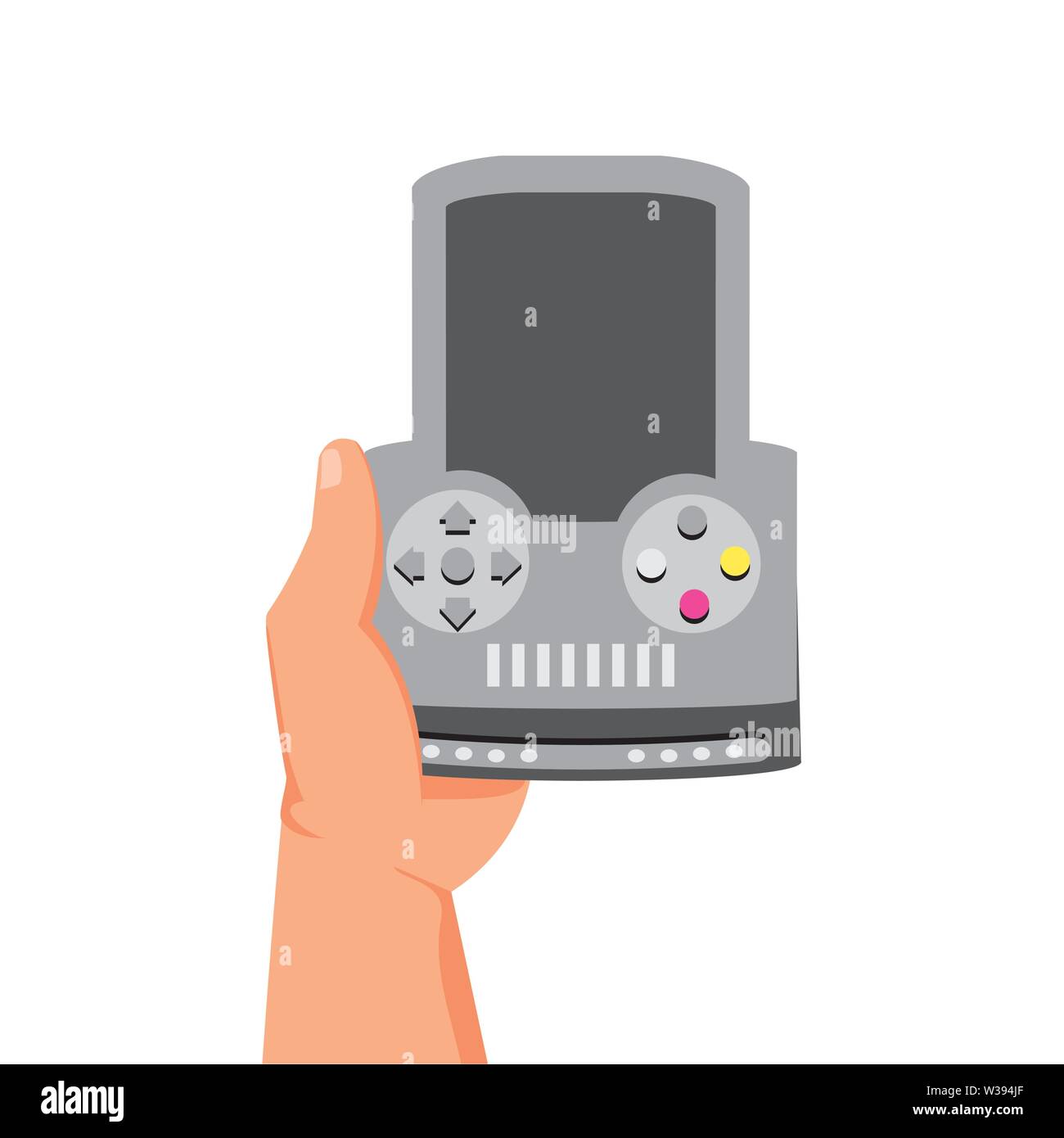La mano del giocatore con maniglia video dispositivo di gioco illustrazione vettoriale design Illustrazione Vettoriale