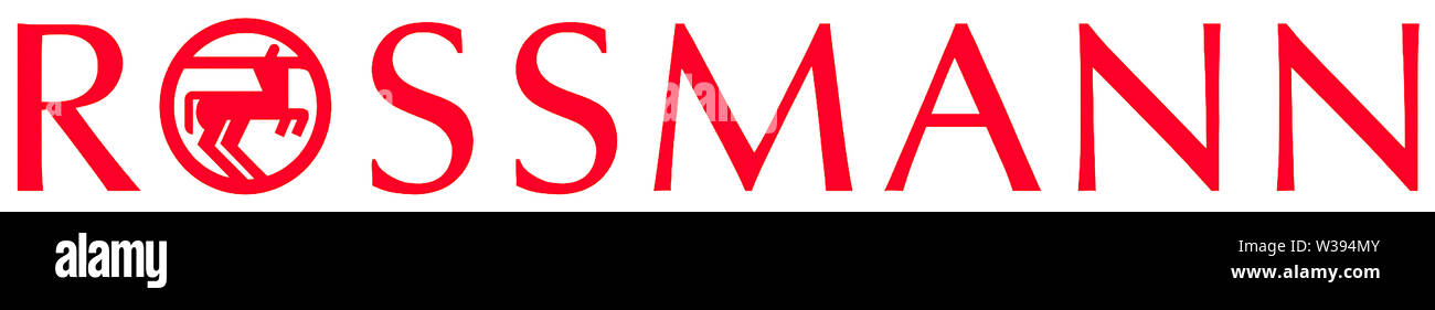 Il logo della farmacia tedesca della catena del mercato Rossmann GmbH con sede in Burgwedel - Germania. Foto Stock