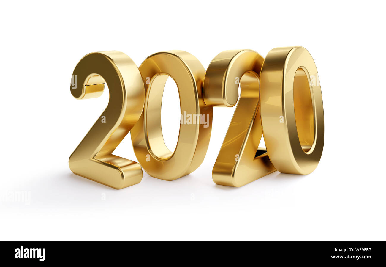 2020 bold lettere golden isolato 3d-illustrazione Foto Stock