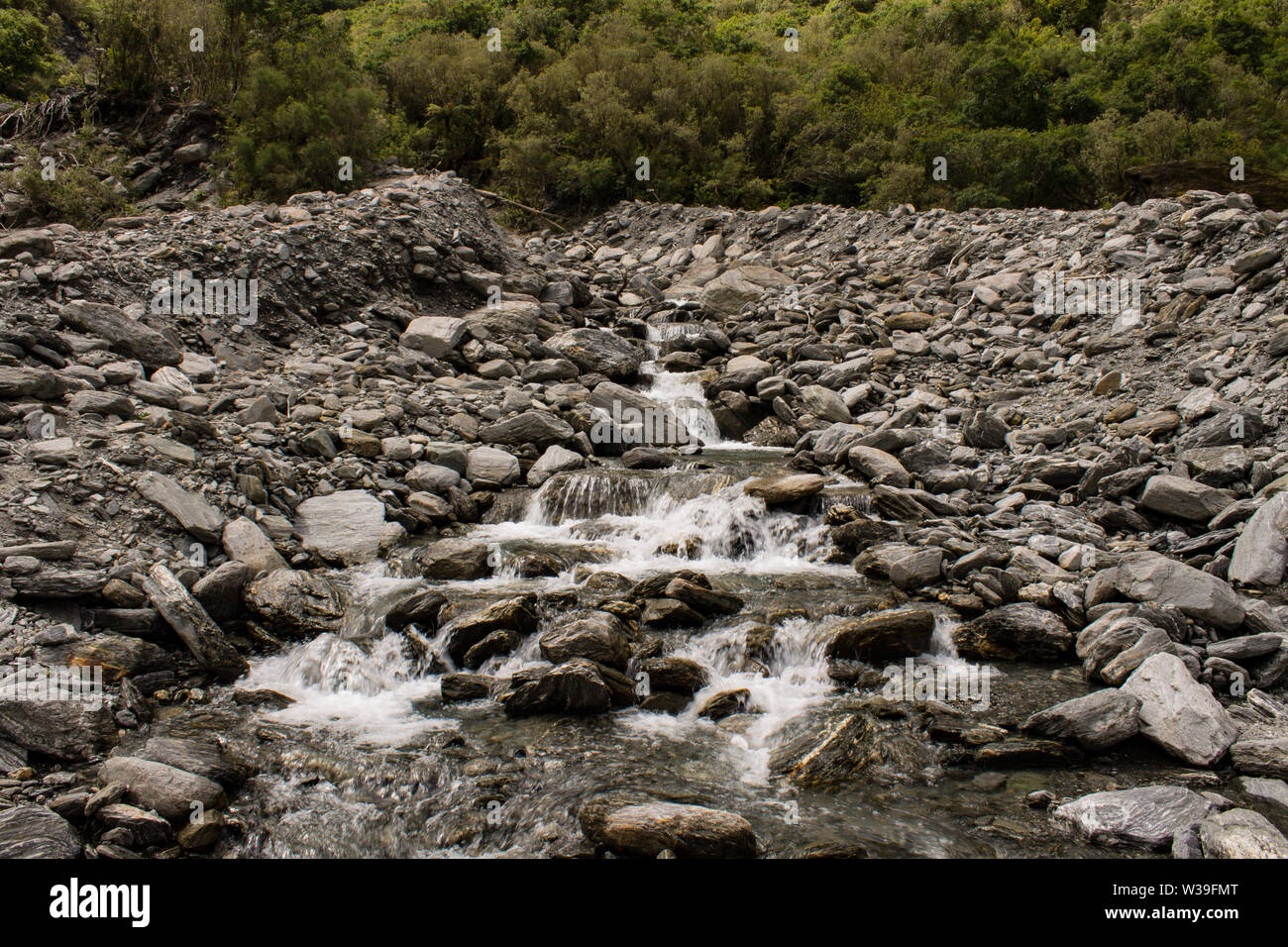 Rocky scorre in una zona montuosa a Fox Glacier - Nuova Zelanda Foto Stock