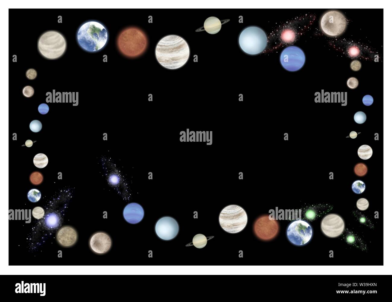 Pianeti e galassie spazio cosmico illustrazione ad alta risoluzione Foto Stock