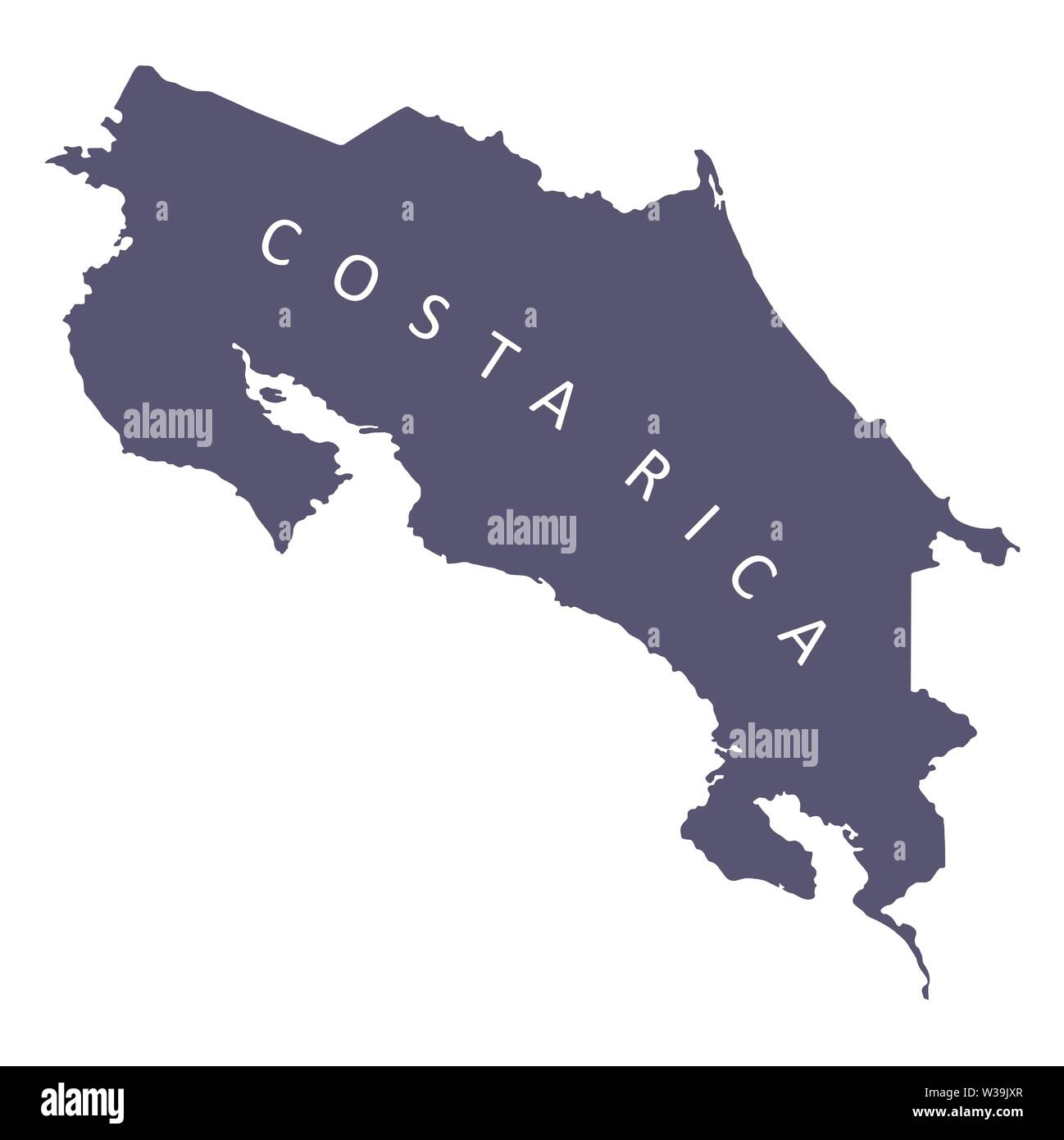 Costa Rica silhouette mappa isolati su sfondo bianco Illustrazione Vettoriale