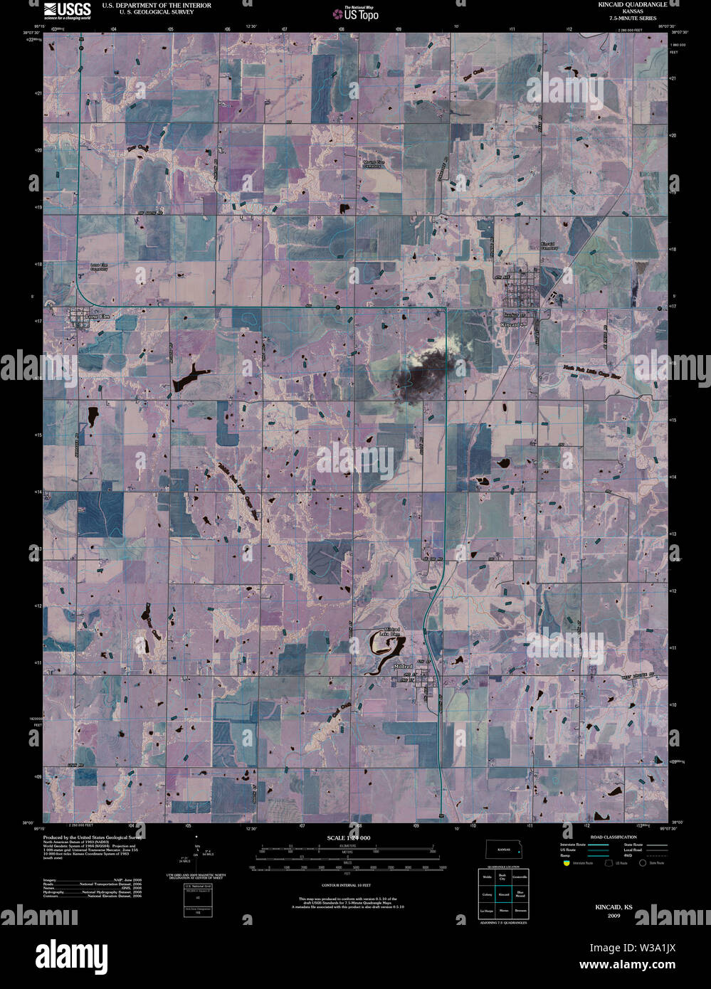 USGS TOPO Map Kansas KS Kincaid 20091217 TM restauro invertito Foto Stock