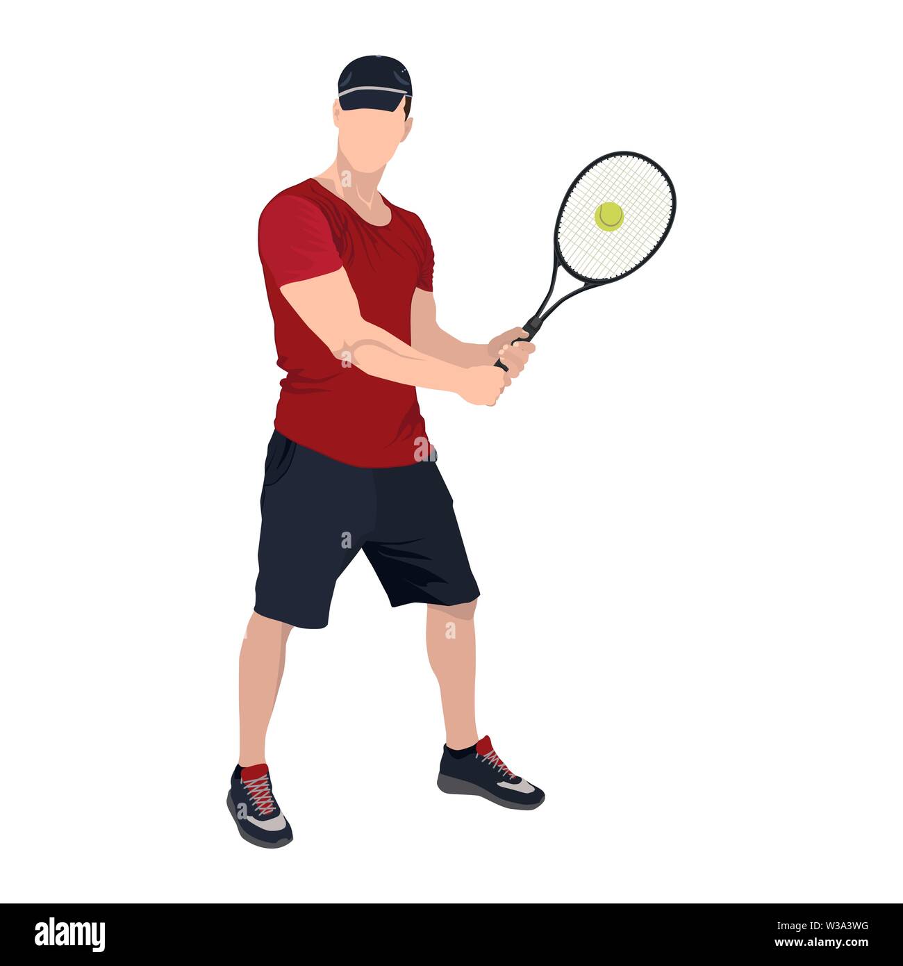 Giocatore di tennis con la palla e la racchetta, vettore isolato piatta illustrazione Illustrazione Vettoriale