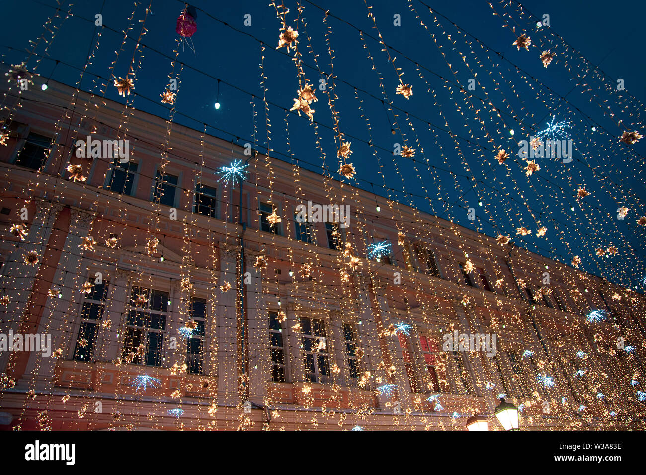 Moscow City Light con holiday Nuovo Anno decorazioni Foto Stock