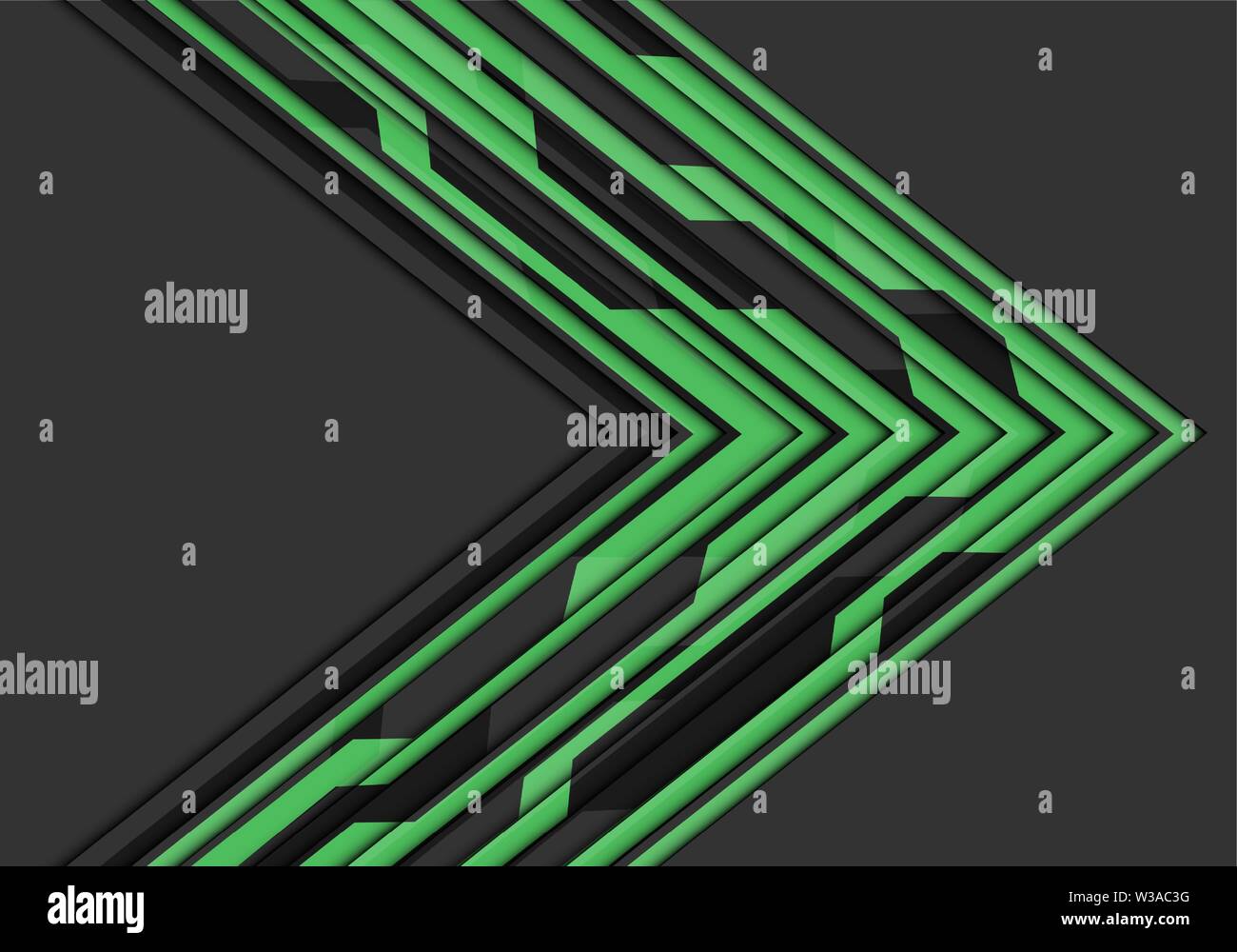 Abstract verde linea circuito nella direzione della freccia su grigio blank space design moderno la tecnologia avveniristica sfondo illustrazione vettoriale. Illustrazione Vettoriale