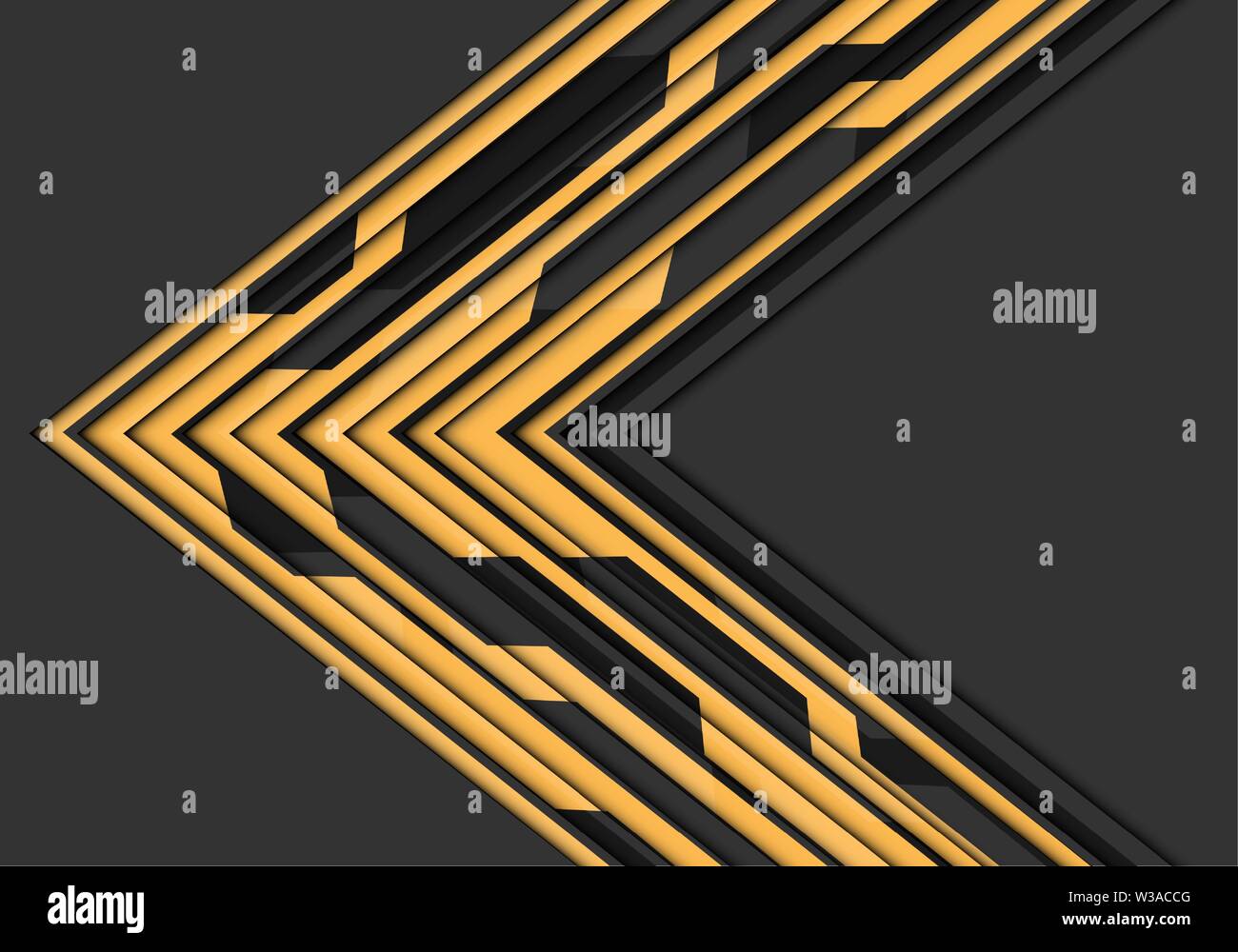Abstract giallo linea circuito nella direzione della freccia su grigio blank space design moderno la tecnologia avveniristica sfondo illustrazione vettoriale. Illustrazione Vettoriale