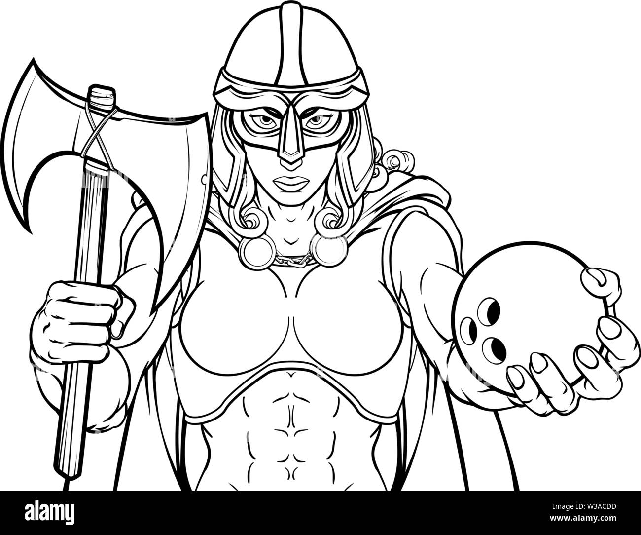 Viking Trojan Celtic cavaliere guerriero Bowling Donna Illustrazione Vettoriale