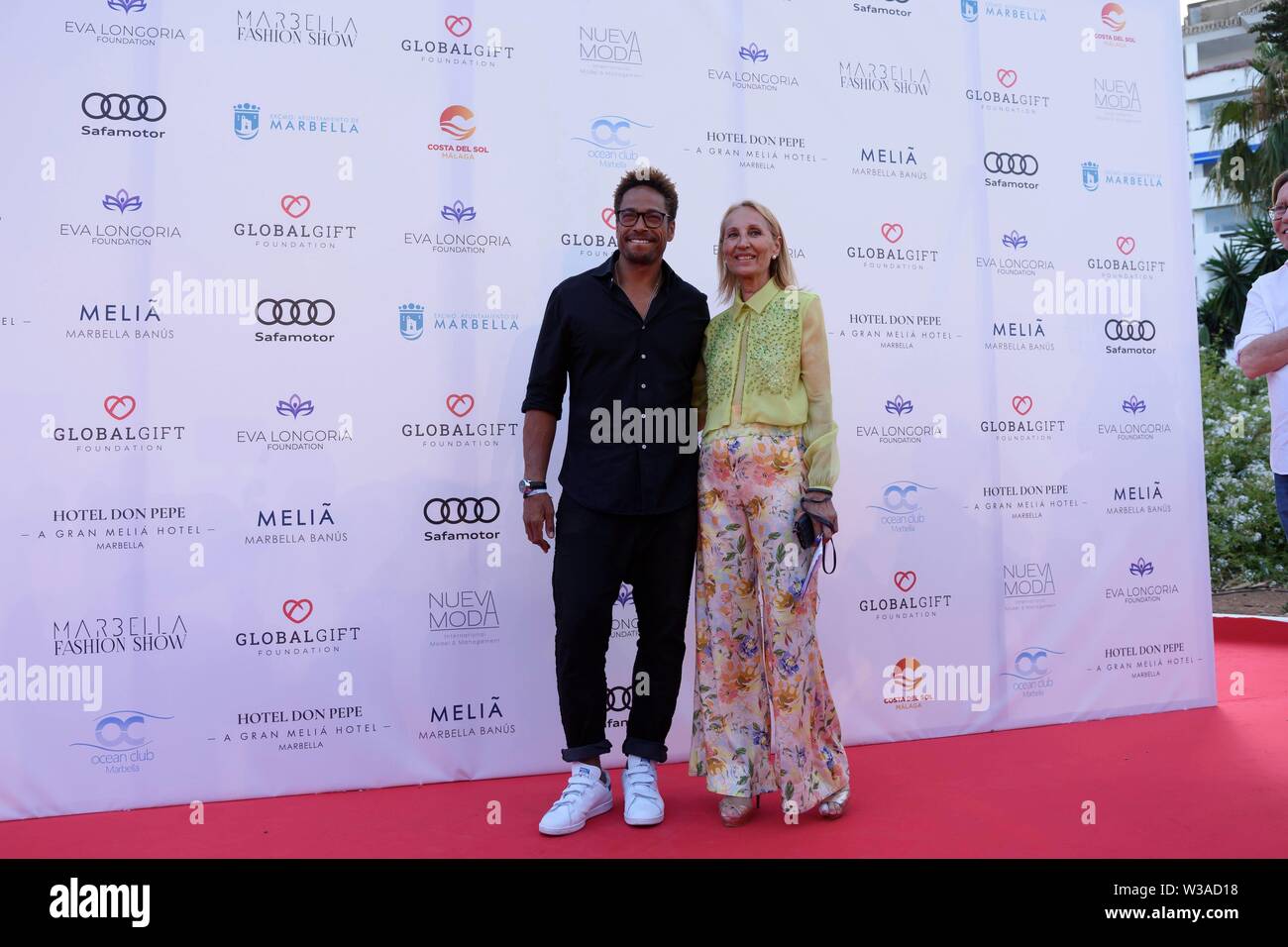 Malaga, Spagna. 14 Luglio, 2019. Global dono fashion show con Eva Longoria, Gary Dourdan di CSI, Lana Carrillo, Victorio e Luquino e Maria Bravo a Marbella, 14 luglio 2019 Credit: CORDON PREMERE/Alamy Live News Foto Stock