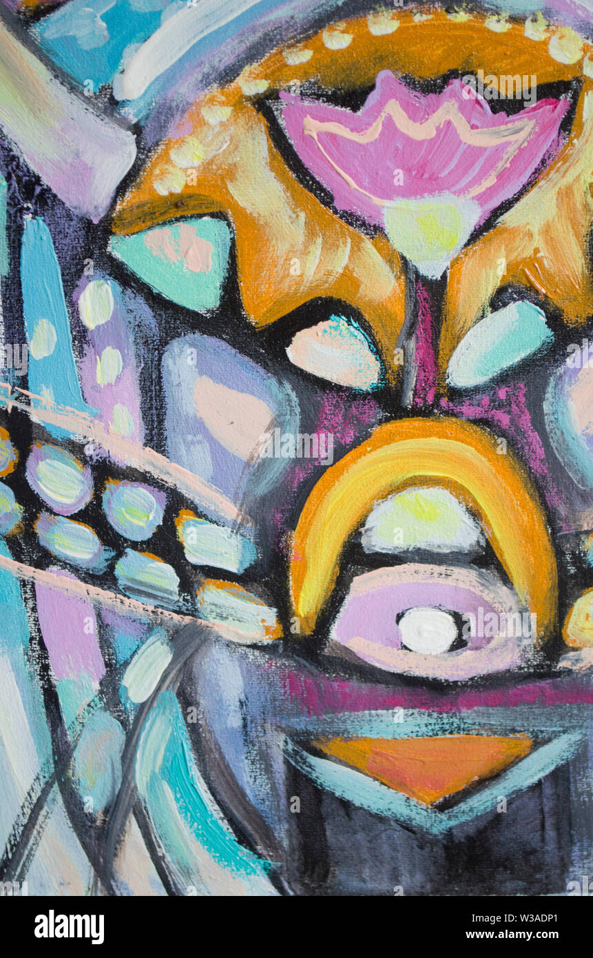 Disegnata a mano di pittura acrilica. L'arte astratta sfondo. Pittura Acrilica su tela di canapa. Colore e struttura. Frammento di opere d'arte. Pennellate di vernice. Ar moderno Foto Stock