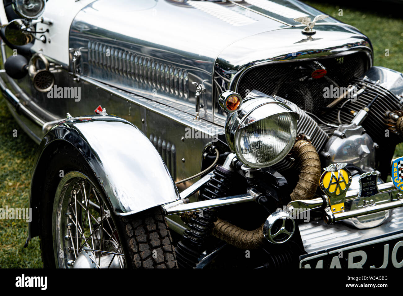 Morgan tre wheeler 'Marjorie', classic car al Oakamoor Hill Climb, 13 luglio 2019, Oakamoor, Staffordshire, Regno Unito Foto Stock