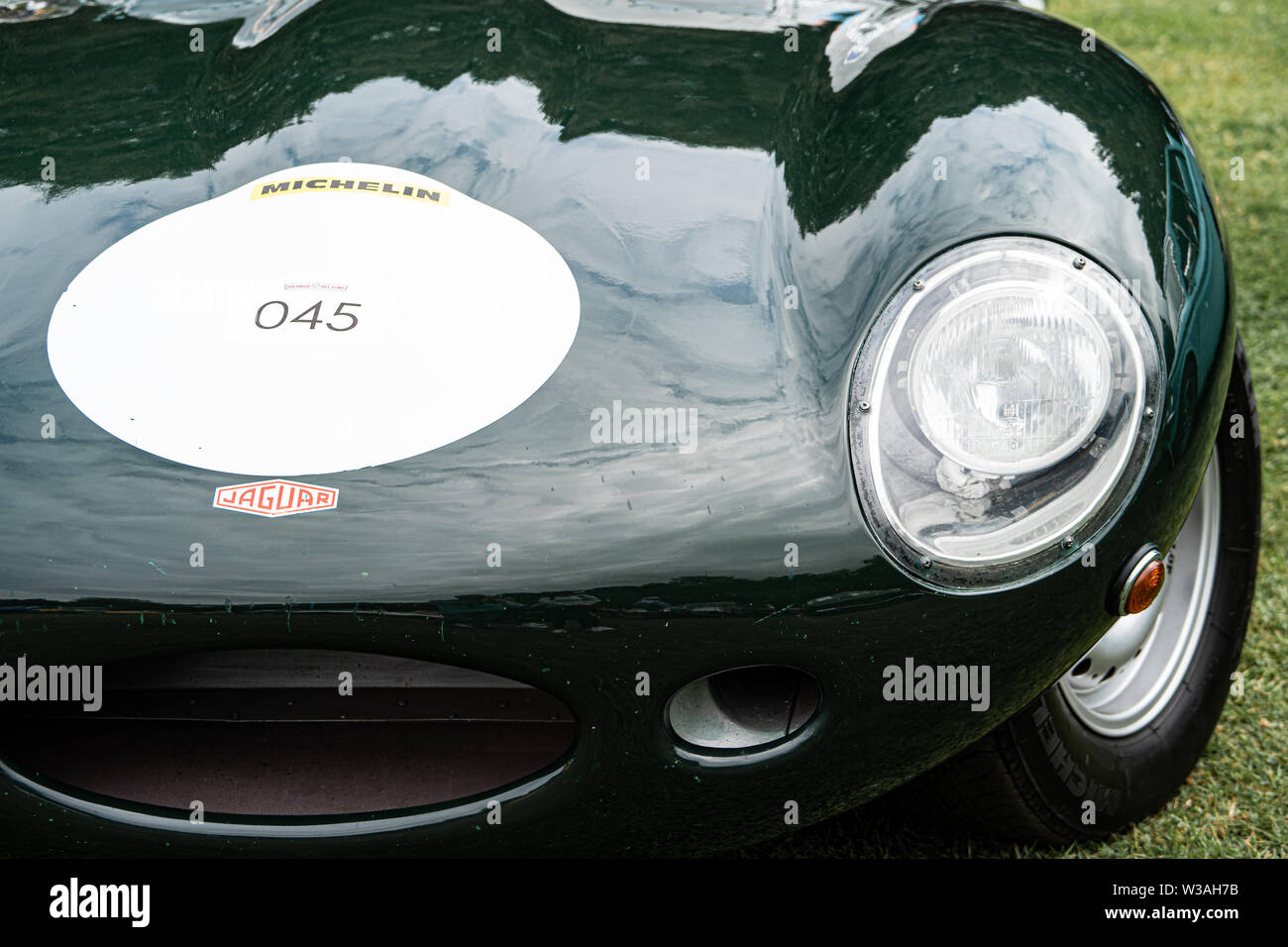 1964 Jaguar D Type 3798cc auto classica al Oakamoor Hill Climb, 13 luglio 2019, Oakamoor, Staffordshire, Regno Unito Foto Stock