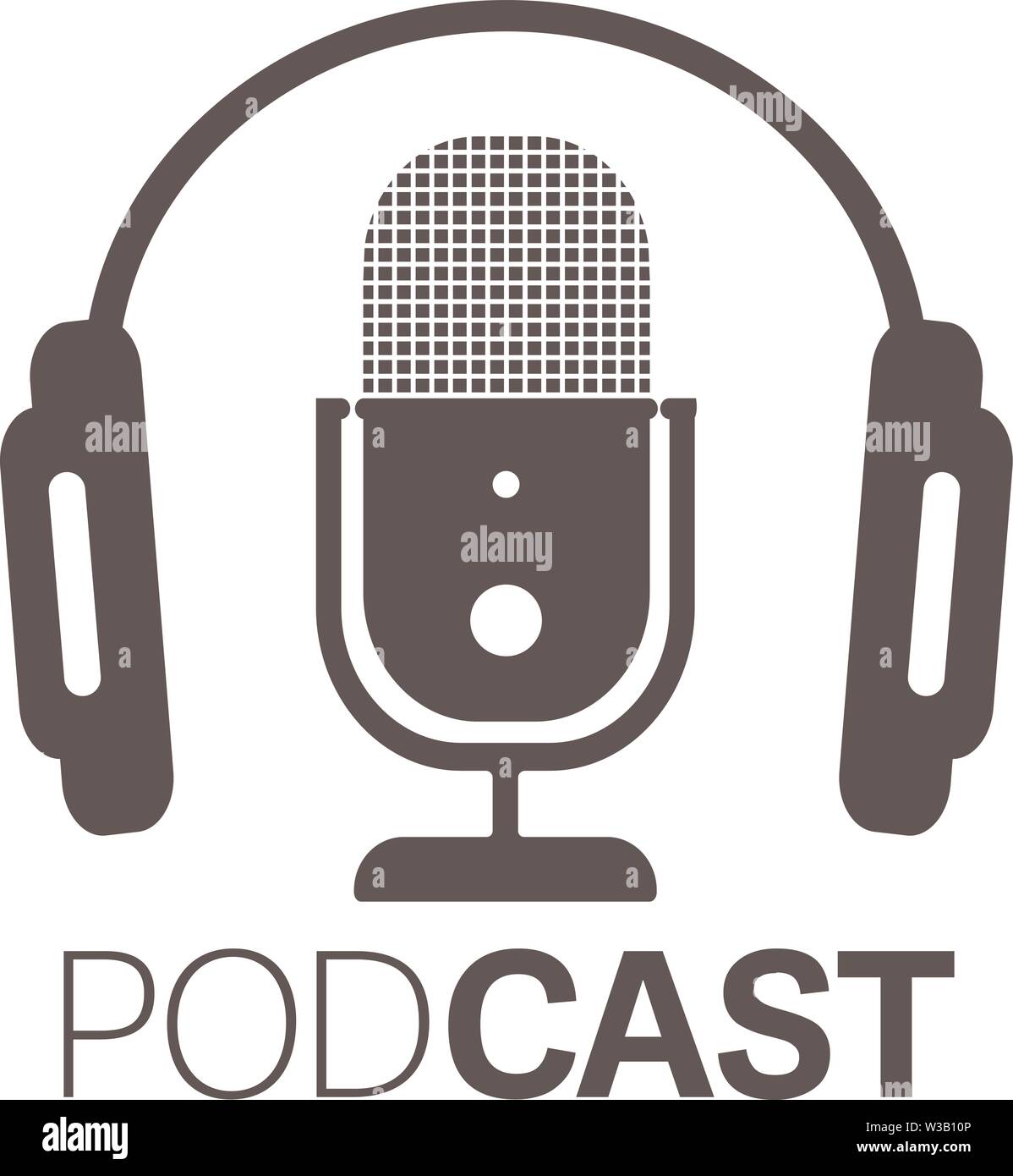 Semplice icona podcast o logo con le cuffie e il microfono illustrazione vettoriale Illustrazione Vettoriale