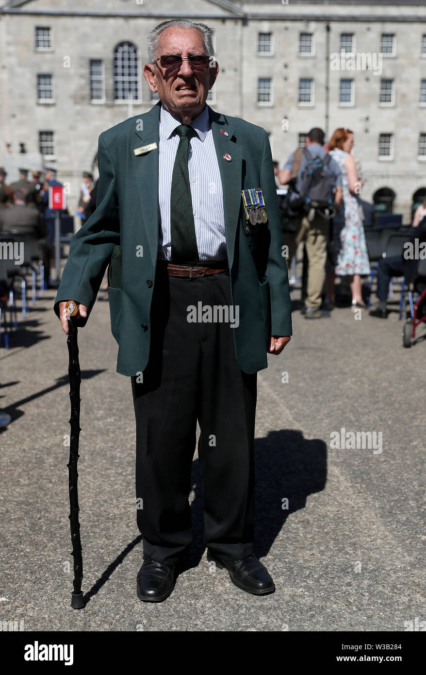 Patrick Pearse Kelly, da Drogheda, che ha servito con il Royal Irish Fusiliers davanti alla giornata nazionale di commemorazione cerimonia, tenutasi ad onorare tutti irlandesi e Irishwomen morto in passato guerre o sul servizio con le Nazioni Unite, a Collins Barracks a Dublino. Foto Stock