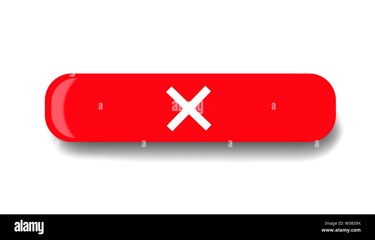 Illustrazione. Pulsante rosso con la riflessione, la croce bianca e di ombra. Foto Stock