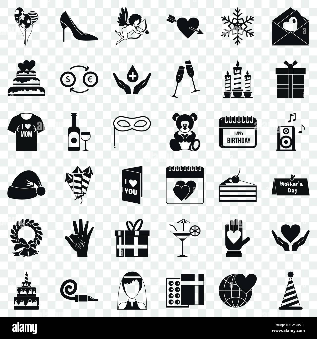 Compleanno di set di icone, stile semplice Illustrazione Vettoriale