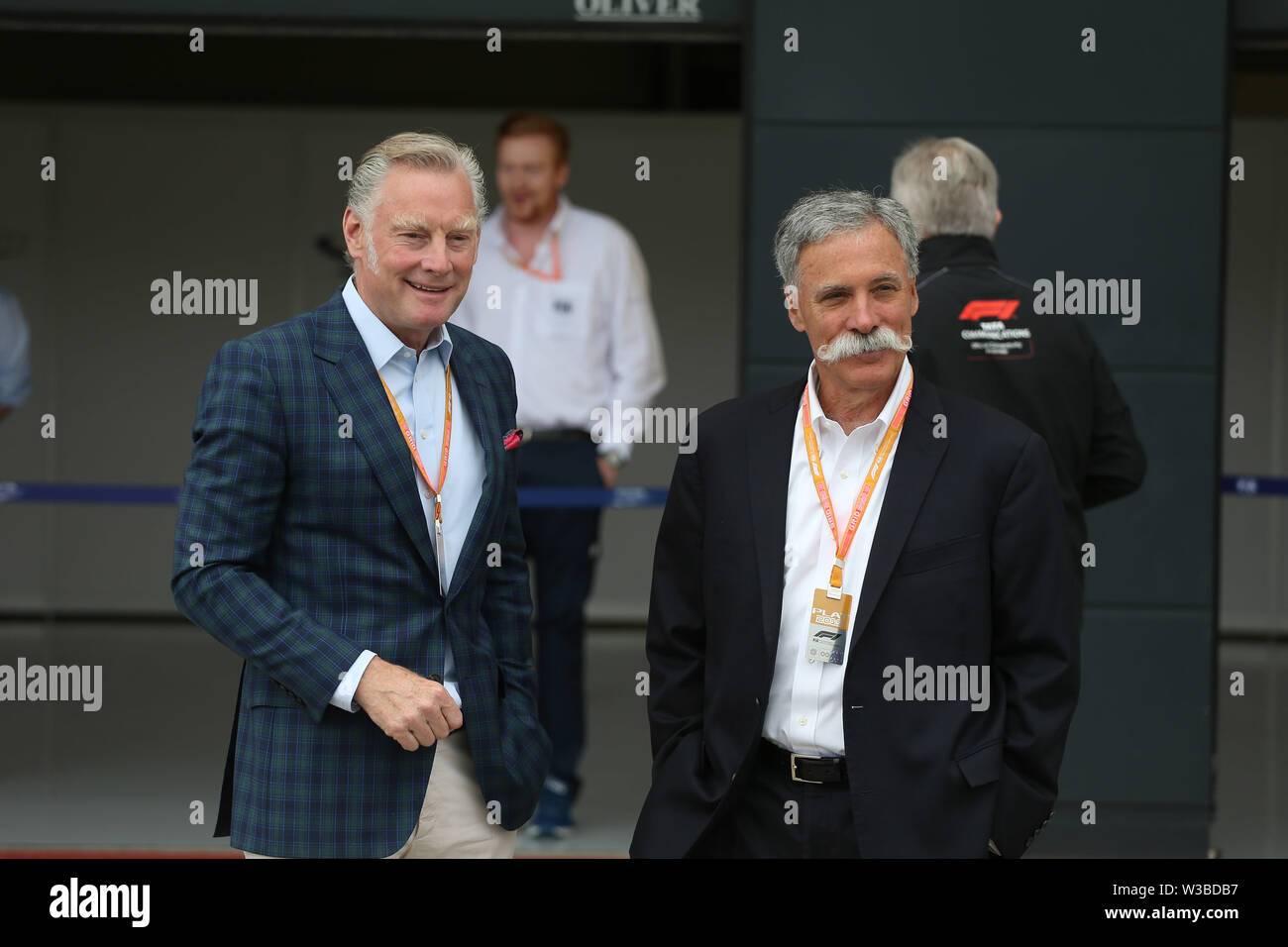 Silverstone, UK. 14 Luglio, 2019. &#Xa9; Foto4/LaPresse14/07/2019 Silverstone, Inghilterra Sport Gran premio di Formula Uno Inghilterra 2019 nel pic: driver parade, Sean Bratches (US), Liberty Media e Chase Carey (US), Liberty Media Credito: LaPresse/Alamy Live News Foto Stock