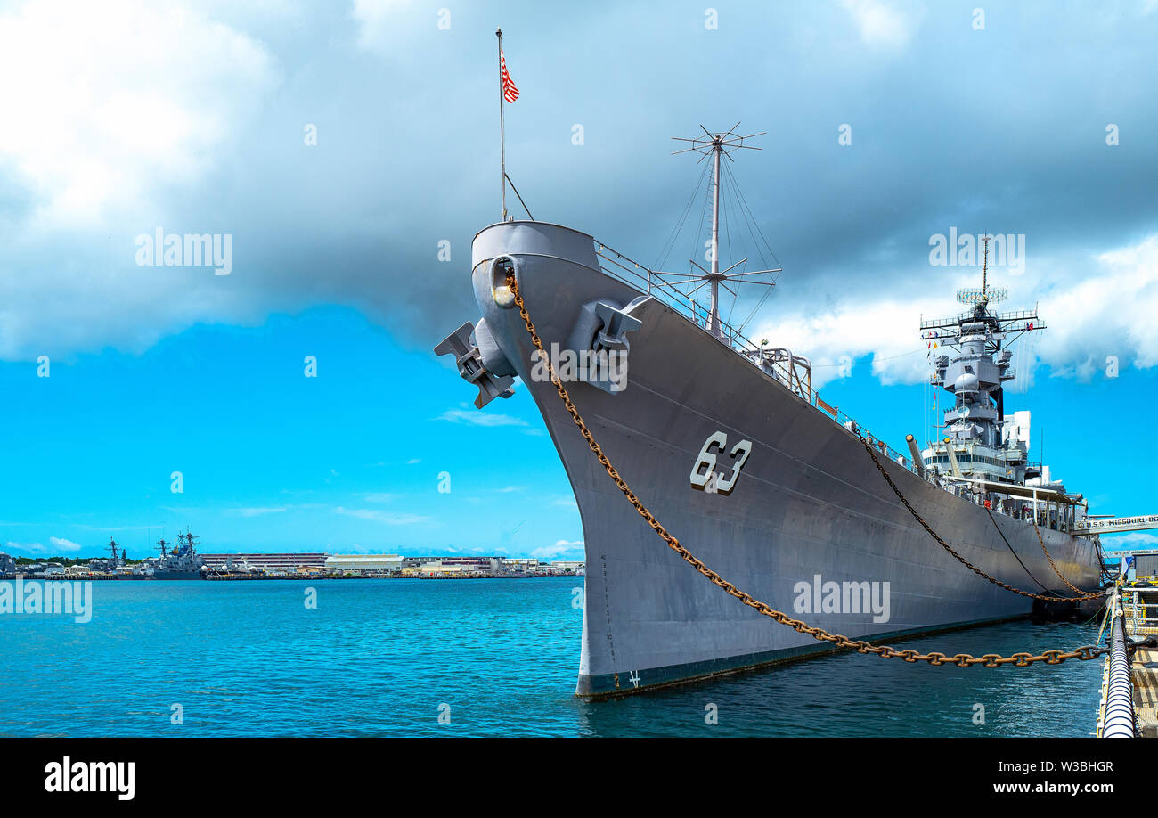 Honolulu, Awaii - 3 Maggio 2019: Pearl Harbor, la Corazzata Missoury Foto Stock