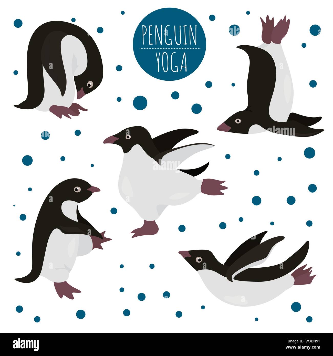 Penguin yoga pone ed esercizi. Cartoon carino clipart set. Illustrazione Vettoriale Illustrazione Vettoriale