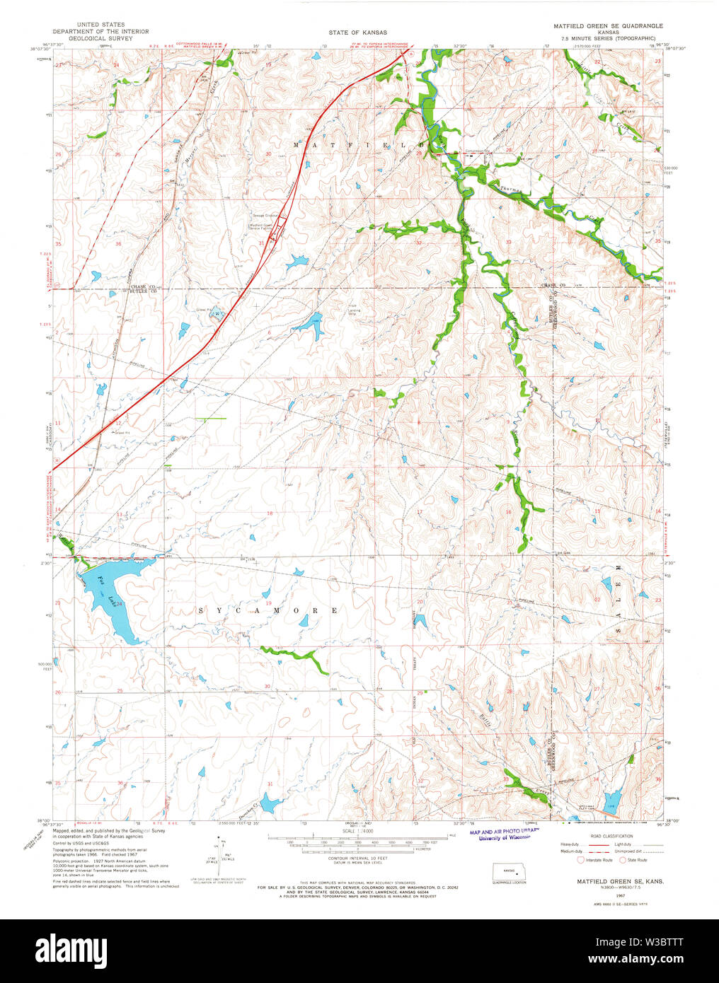 USGS TOPO Map Kansas KS Matfield Green SE 511956 1967 24000 Restauro Foto Stock