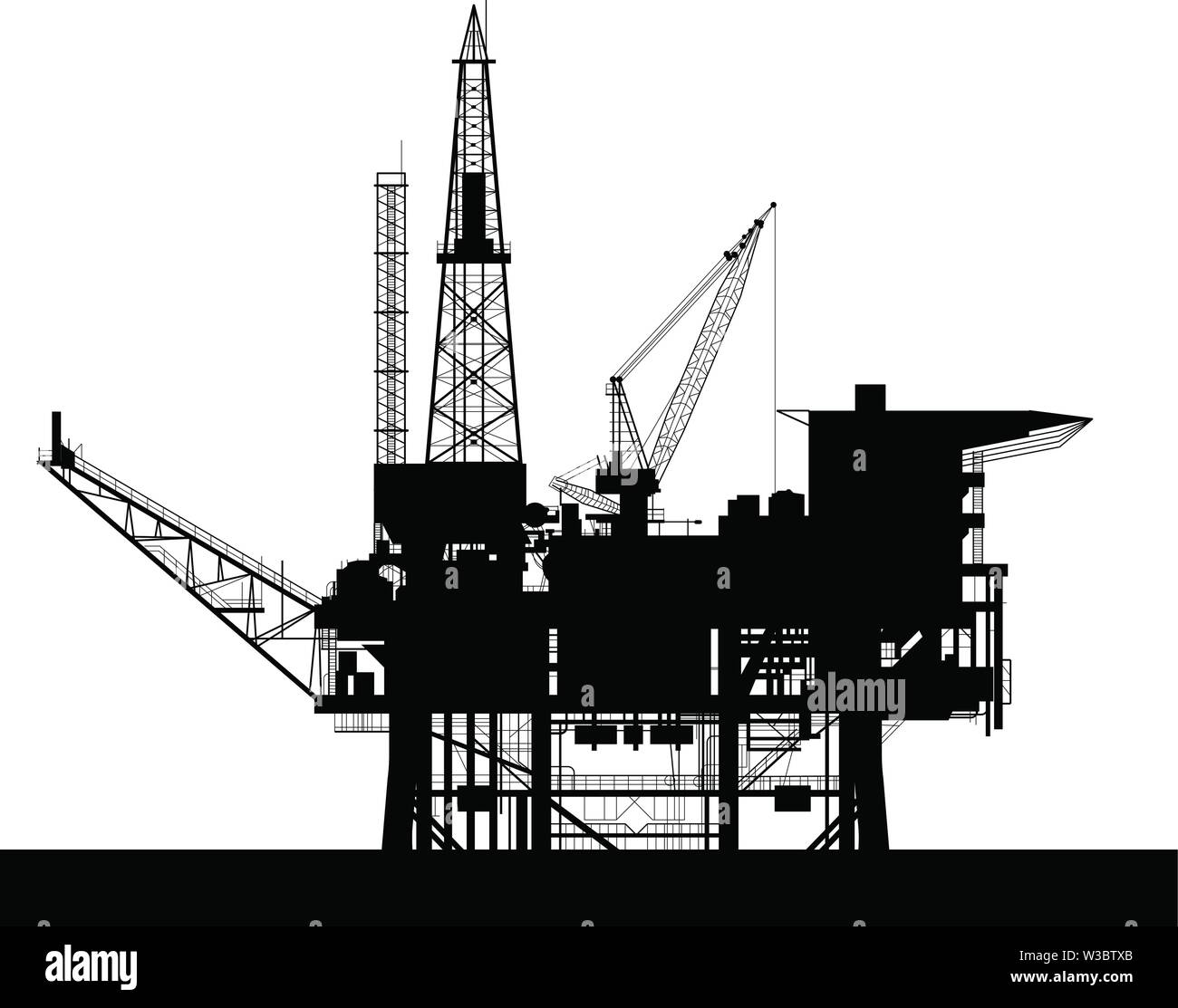 Olio di mare icona della piattaforma - piattaforma di rig silhouette, di gas e di petrolio dell'oceano torre di trivellazione Illustrazione Vettoriale
