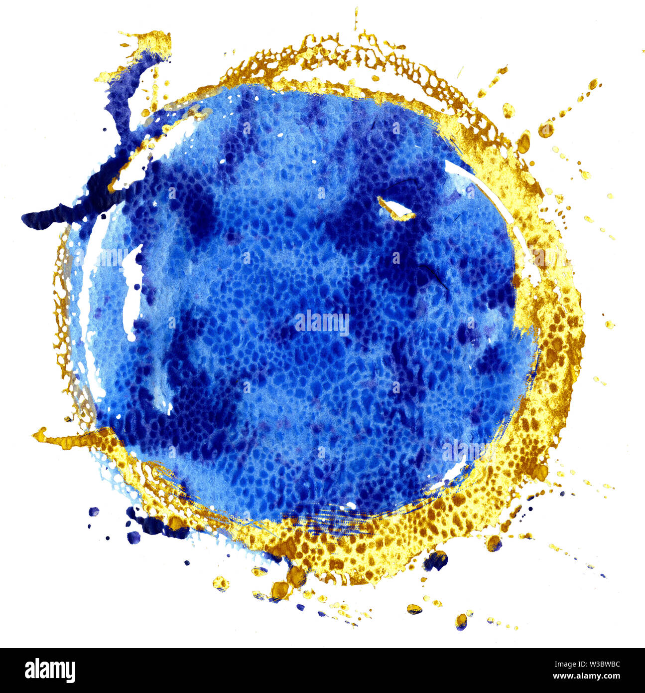 Colore sfondo ad acquerello. Blu e gold circle Foto Stock